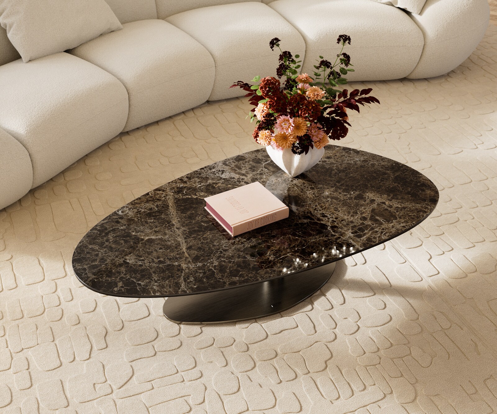 Table basse Edge Oval 140x75 cm céramique Laminam® Emperador Extra Lucidato brun foncé Vibany acier inoxydable brossé 4