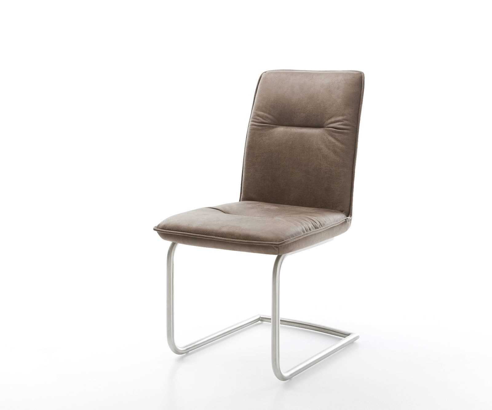 Cantilever Vinjo-Flex microvelours taupe vintage pied cantilever rond acier inoxydable brossé