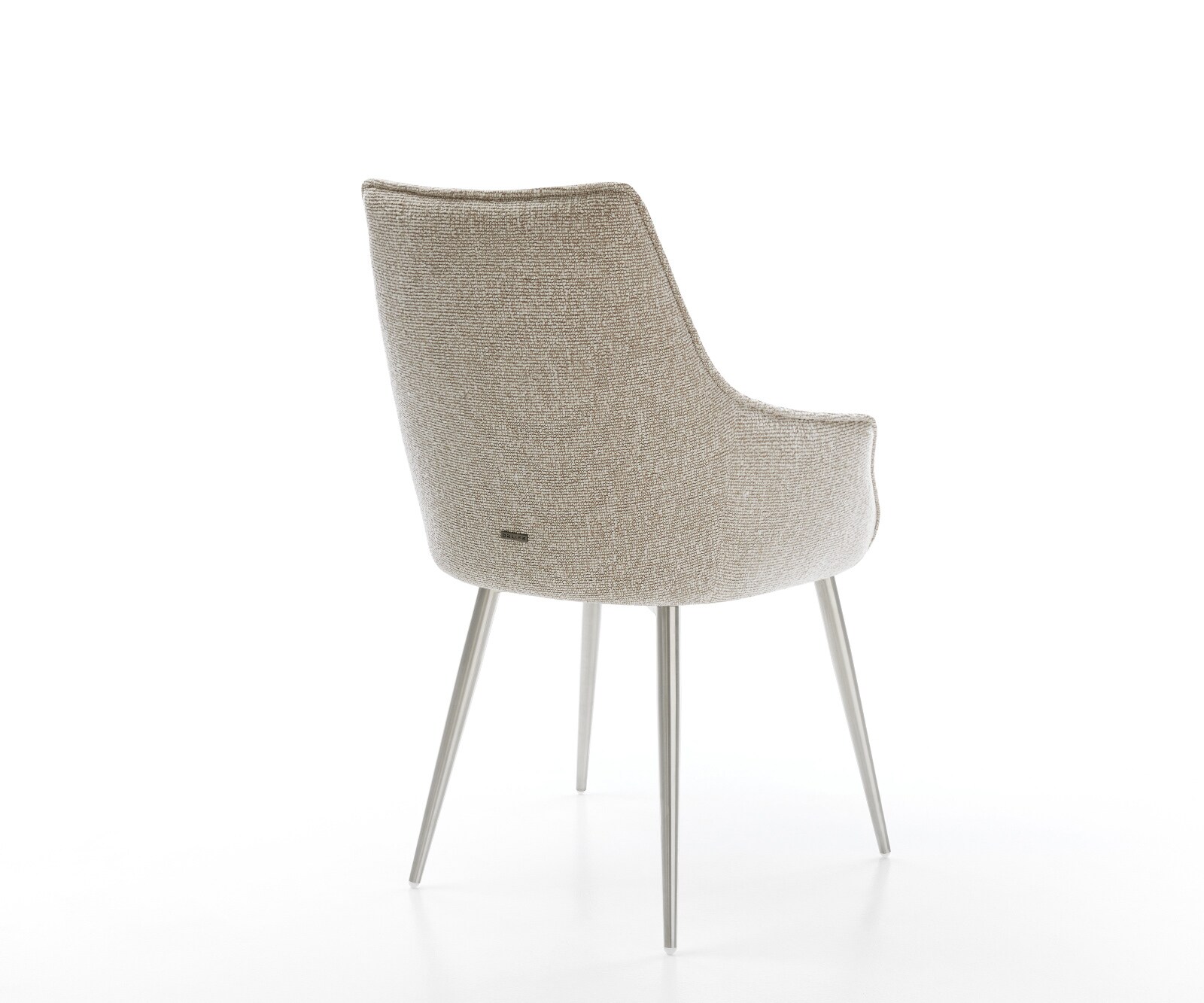 Chaise-de-salle-à-manger Alja-Flex avec accoudoirs tissu tissé doux beige 4 pieds coniques acier inoxydable resorts ensachés 4