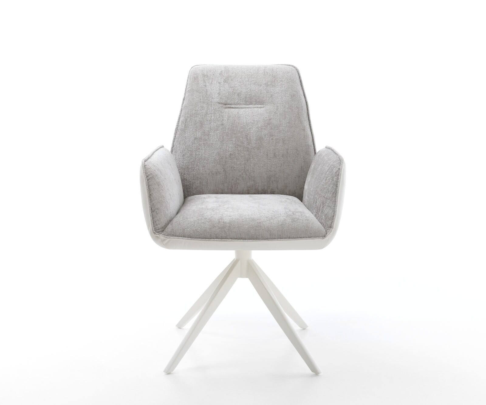 Chaise-pivotante Zoa-Flex tissu mixte cuir de vache blanc-gris argenté pied croisé large blanc pivotement sur 360° fonction bascule ressorts ensachés 1