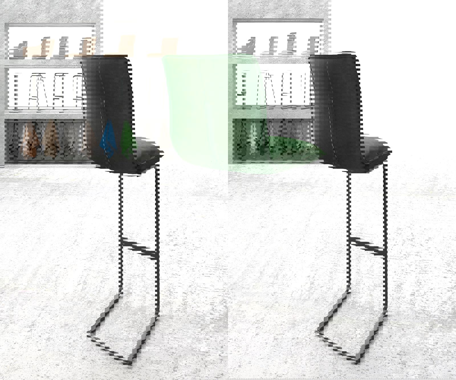 Chaise-de-bar Maddy-Flex velours vert chaise cantilever métal plat 2