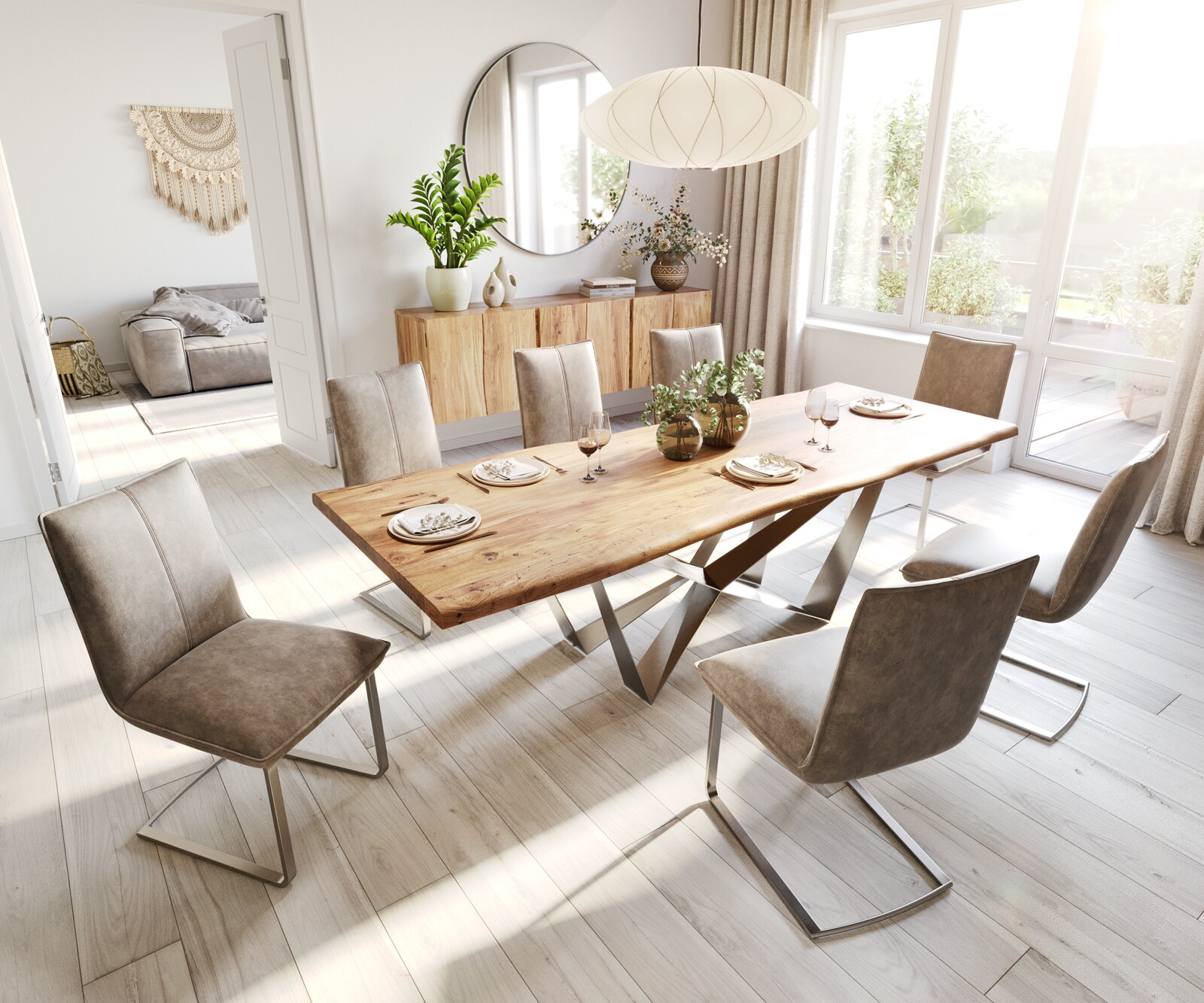 Table à manger Edge 260x100 Acacia Naturel Spider Acier Plat Acier Inoxydable Live-Edge 5