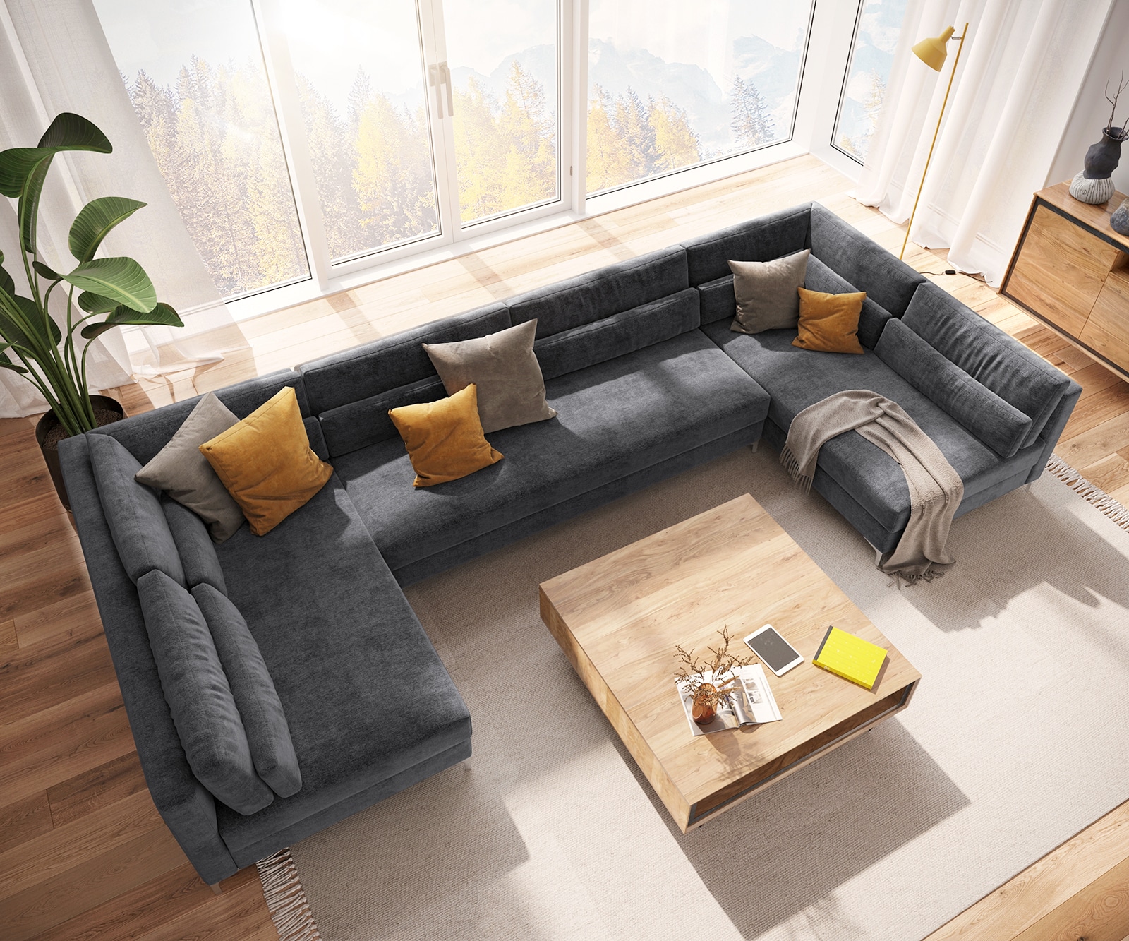 Canapé-panoramique Elio XL 400x185 cm Microfibre Graphite 3 Canapé-panoramique Elio XL 400x185 cm Microfibre Graphite 3