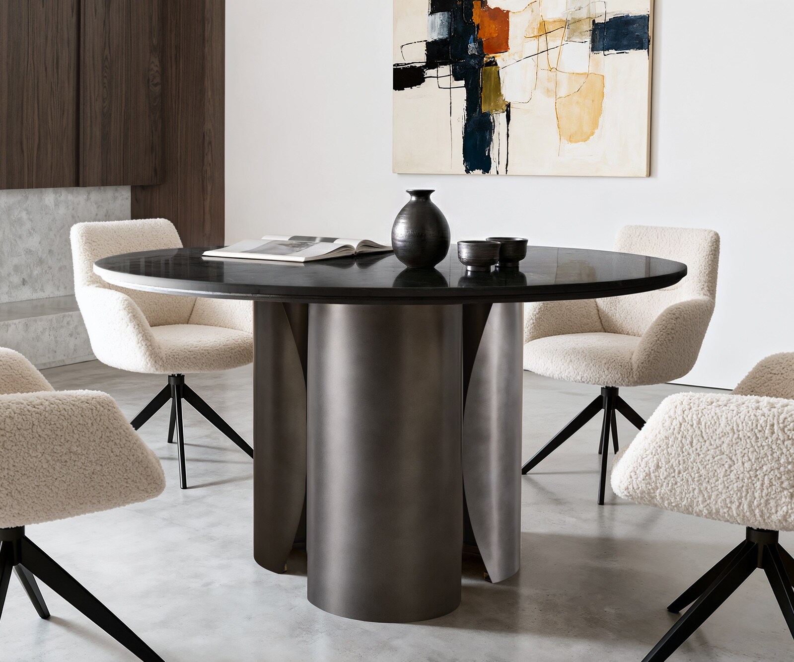Table-à-manger Adenza ronde 140 x 140 cm marbre noir et or métal noir antique 1