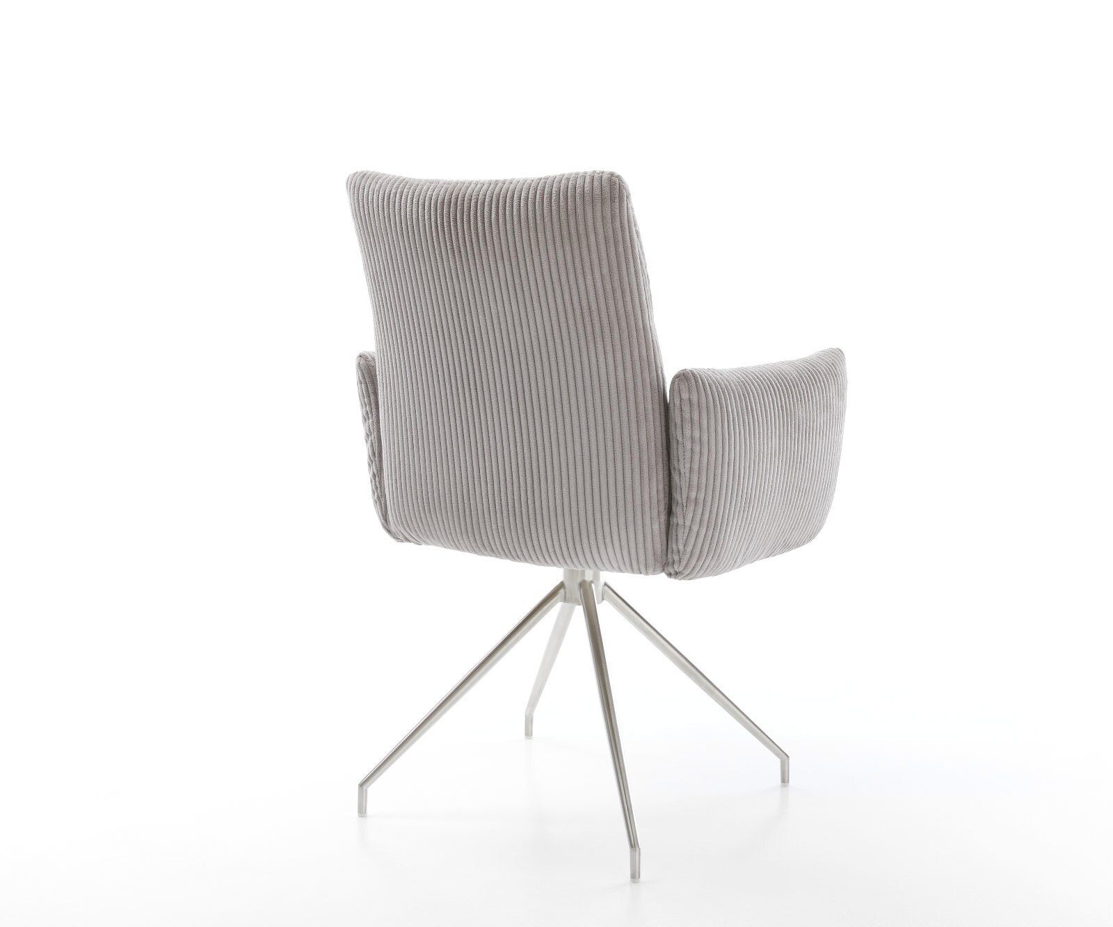 Chaise-pivotante Jova-Flex avec accoudoirs côtelé gris argenté pied croisé conique acier inoxydable brossé pivotement sur 180° ressorts ensachés 5