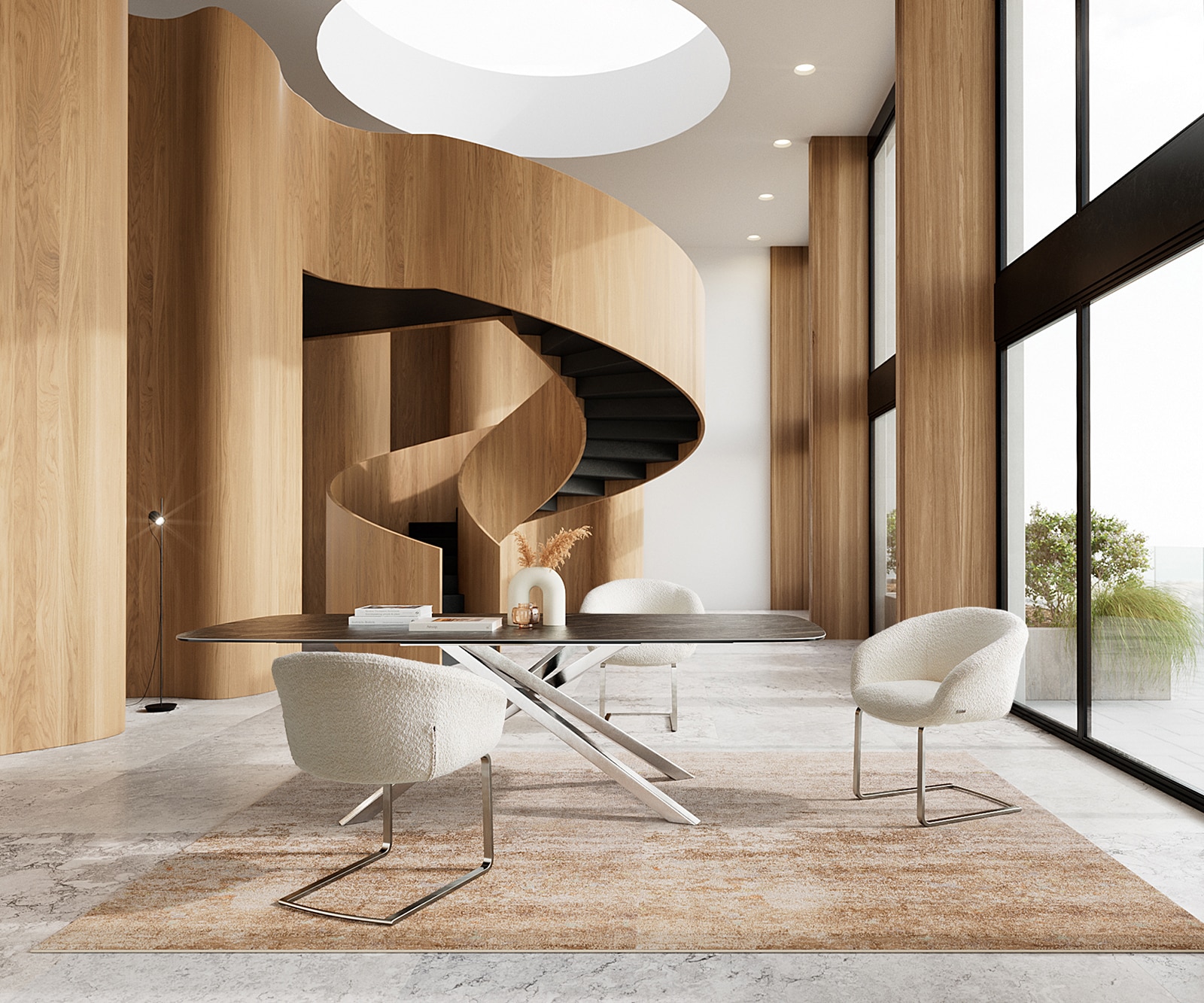 Cantilever Vinka-Flex avec accoudoirs bouclé blanc pied cantilever plat acier inoxydable brossé ressorts ensachés 3 Cantilever Vinka-Flex avec accoudoirs bouclé blanc pied cantilever plat acier inoxydable brossé ressorts ensachés 3