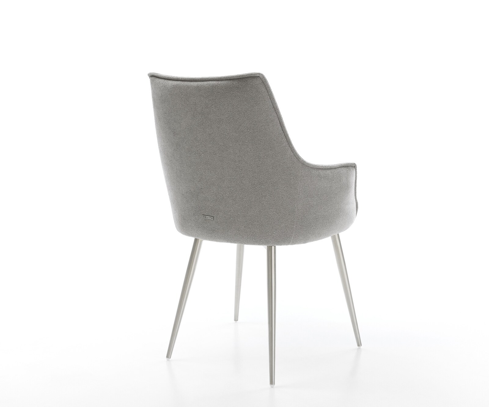 Chaise-de-salle-à-manger Alja-Flex avec accoudoirs tissu structuré doux gris 4 pieds coniques acier inoxydable resorts ensachés 5