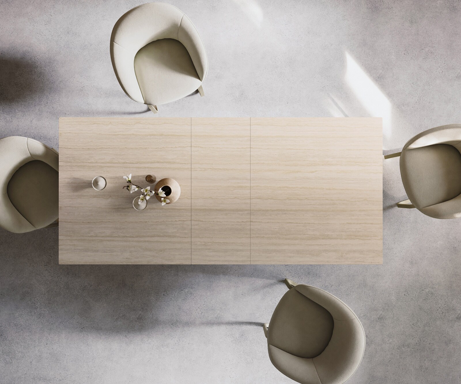 Table à manger Edge 180-220x100 céramique Laminam® Travertino Bianco crème-blanc cadre en W effet finition titanee extensible 6