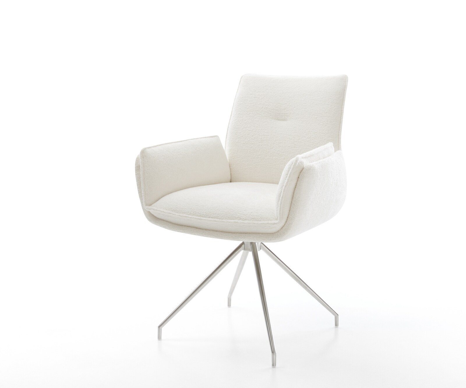 Chaise-de-salle-à-manger Nela-Flex bouclé doux beige pied croisé conique acier inoxydable