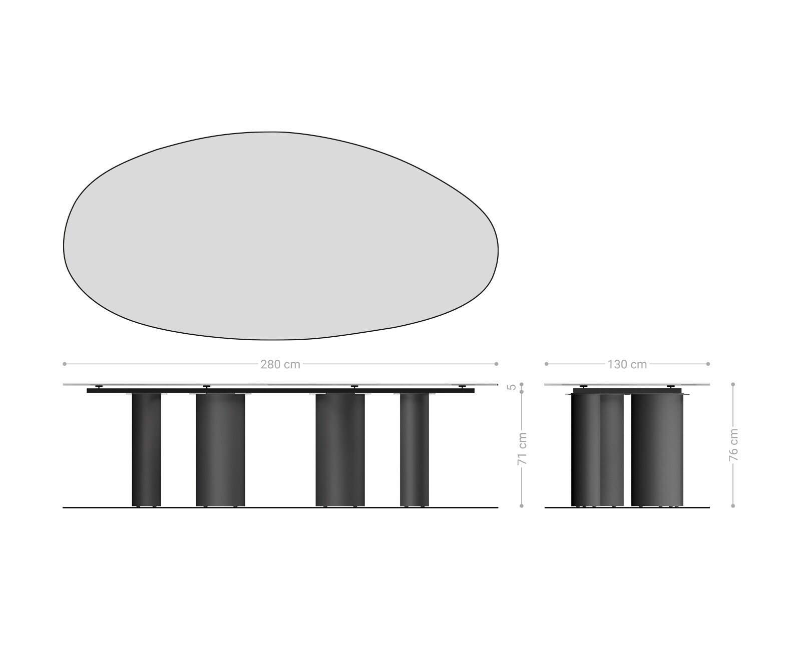 Table à manger Edge Ovale 280x130 Céramique Laminam® Sabbia Couleur chêne Pilier Métal finition à effet Titane 7