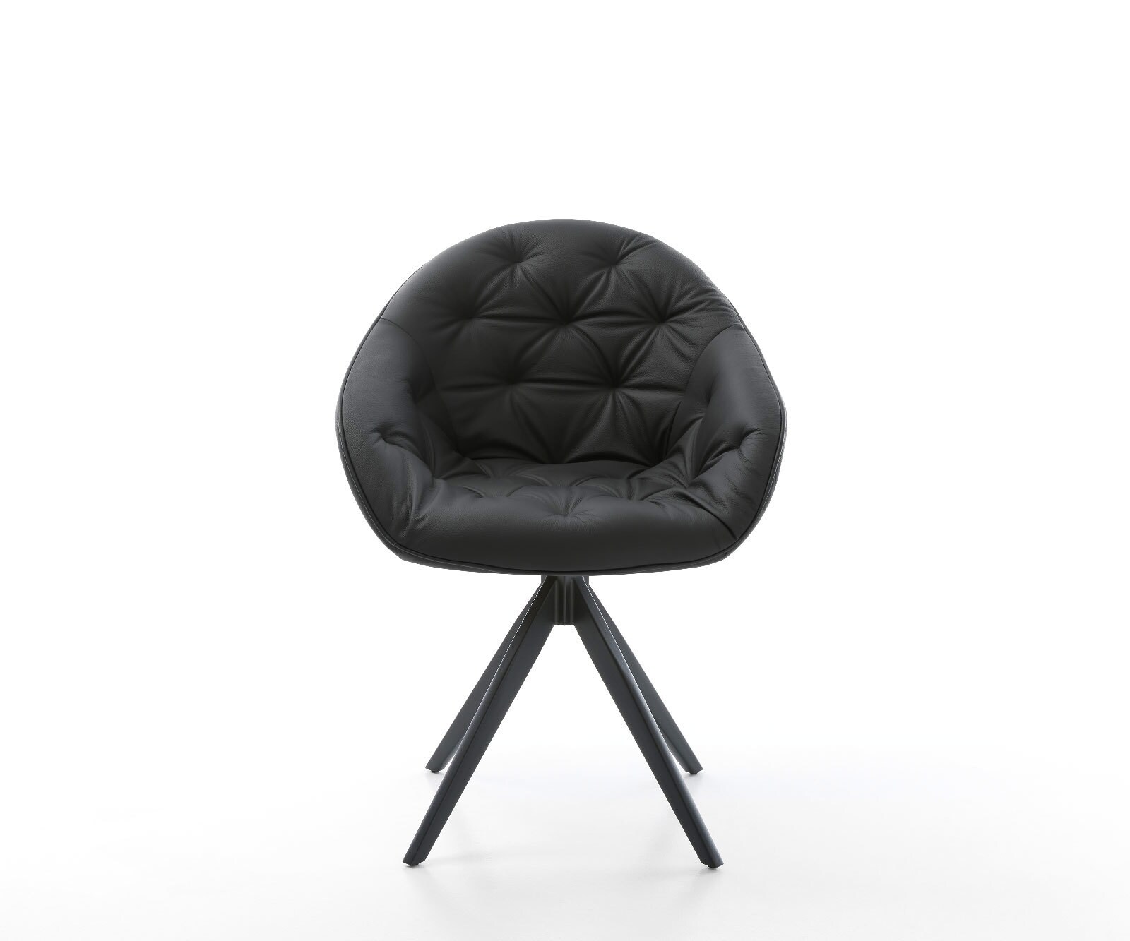 Chaise-de-salle-à-manger Gaio-Flex cuir de vache noir pied croisé angulaire noir 1