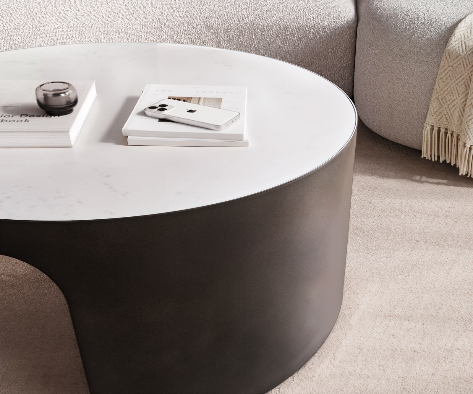 Table-basse Alerio 90x90 cm Marbre blanc Métal noir antique 3