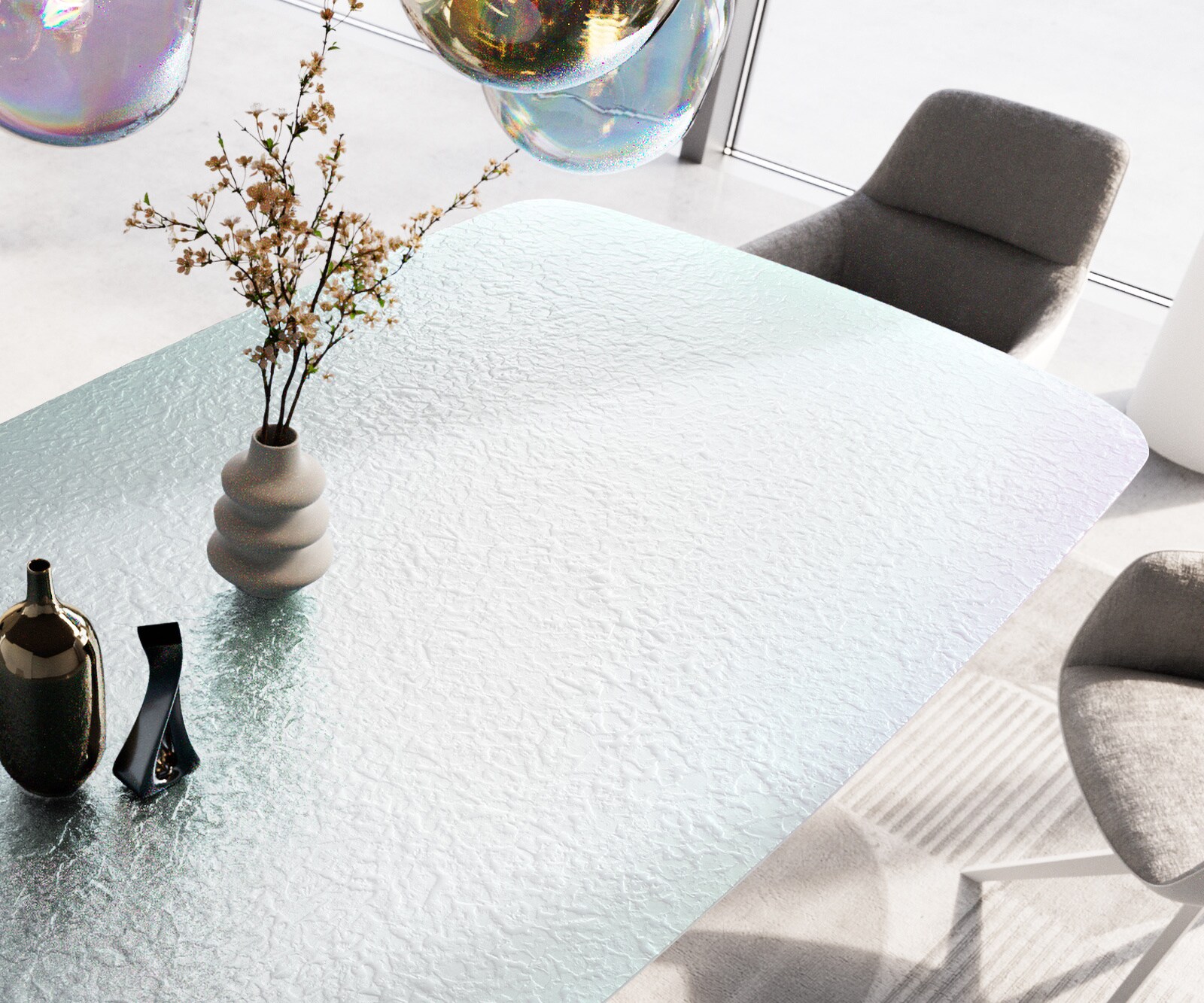 Table à manger Edge Boot 240x120 cm Reliefglas Nacre 3D-Design Spider Métal Blanc 4