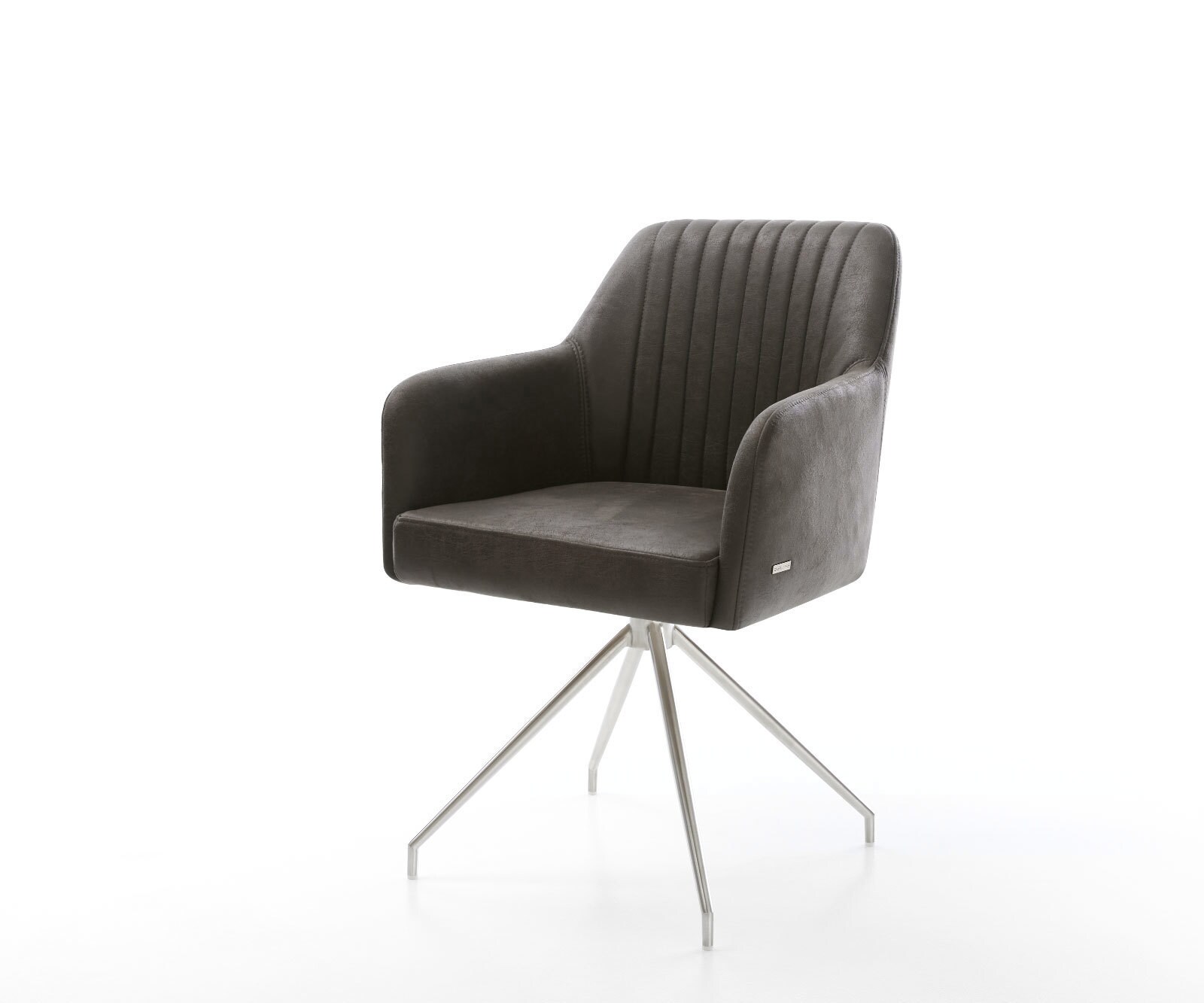 Chaise-de-salle-à-manger Greg-Flex microvelours anthracite vintage pied croisé conique acier inoxydable brossé ressorts ensachés