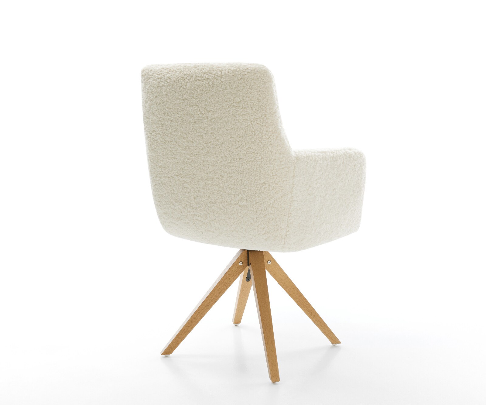 Chaise-pivotante Heira-Flex avec accoudoirs tissu teddy beige pied en bois angulaire naturel pivotement sur 180° resorts ensachés 4