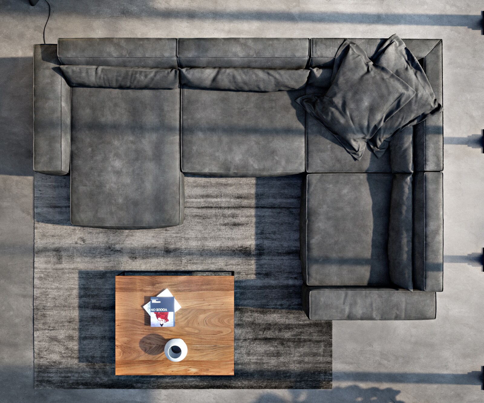 Canapé panoramique Sirpio XL 360x260 cm Cuir synthétique Vintage Anthracite Recamiere variable 3