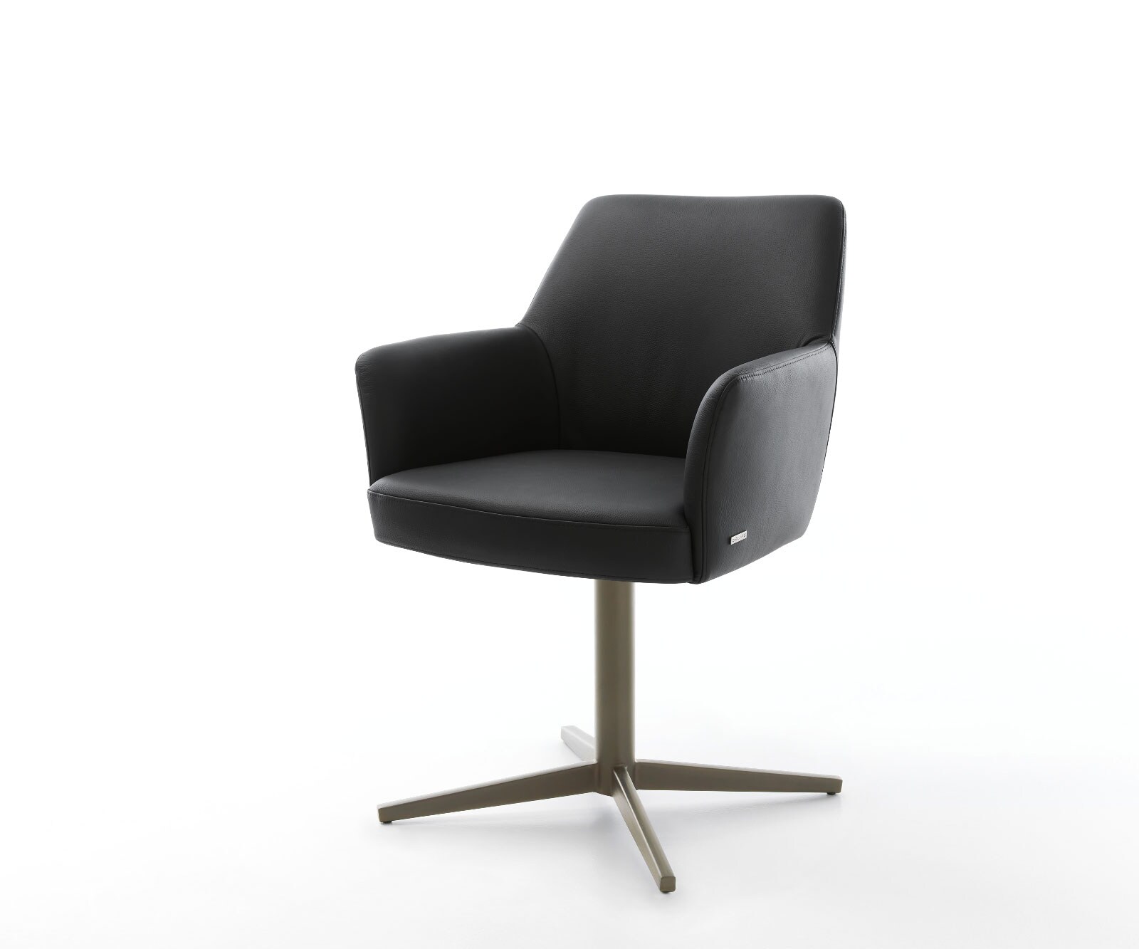 Chaise-pivotante Xana-Flex avec accoudoirs cuir de vache noir pied de chaise 4 branches aspect titane pivotement sur 360° ressorts ensachés