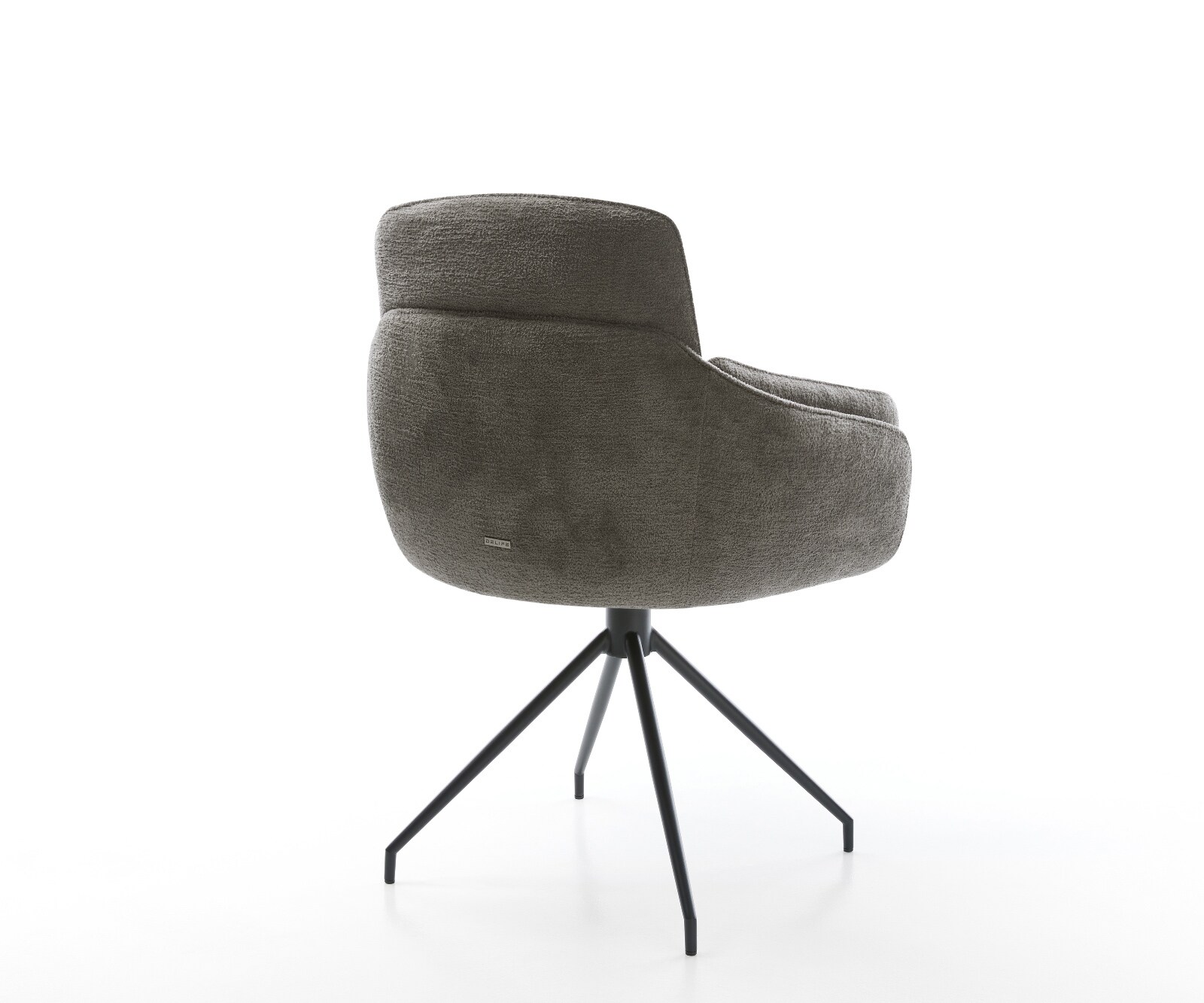 Chaise-de-salle-à-manger Luan-Flex avec accoudoirs bouclé doux couleur boue pied croisé conique noir 5