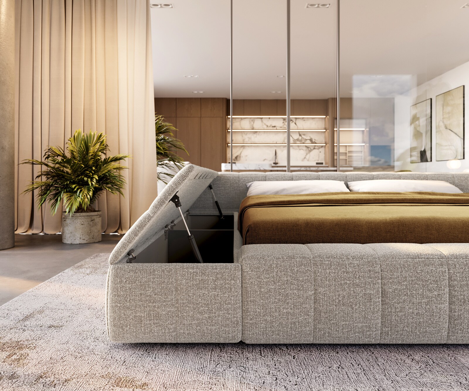 Sommier rembourré Espazio 180x200 cm Tissu tissé Soft Beige 6