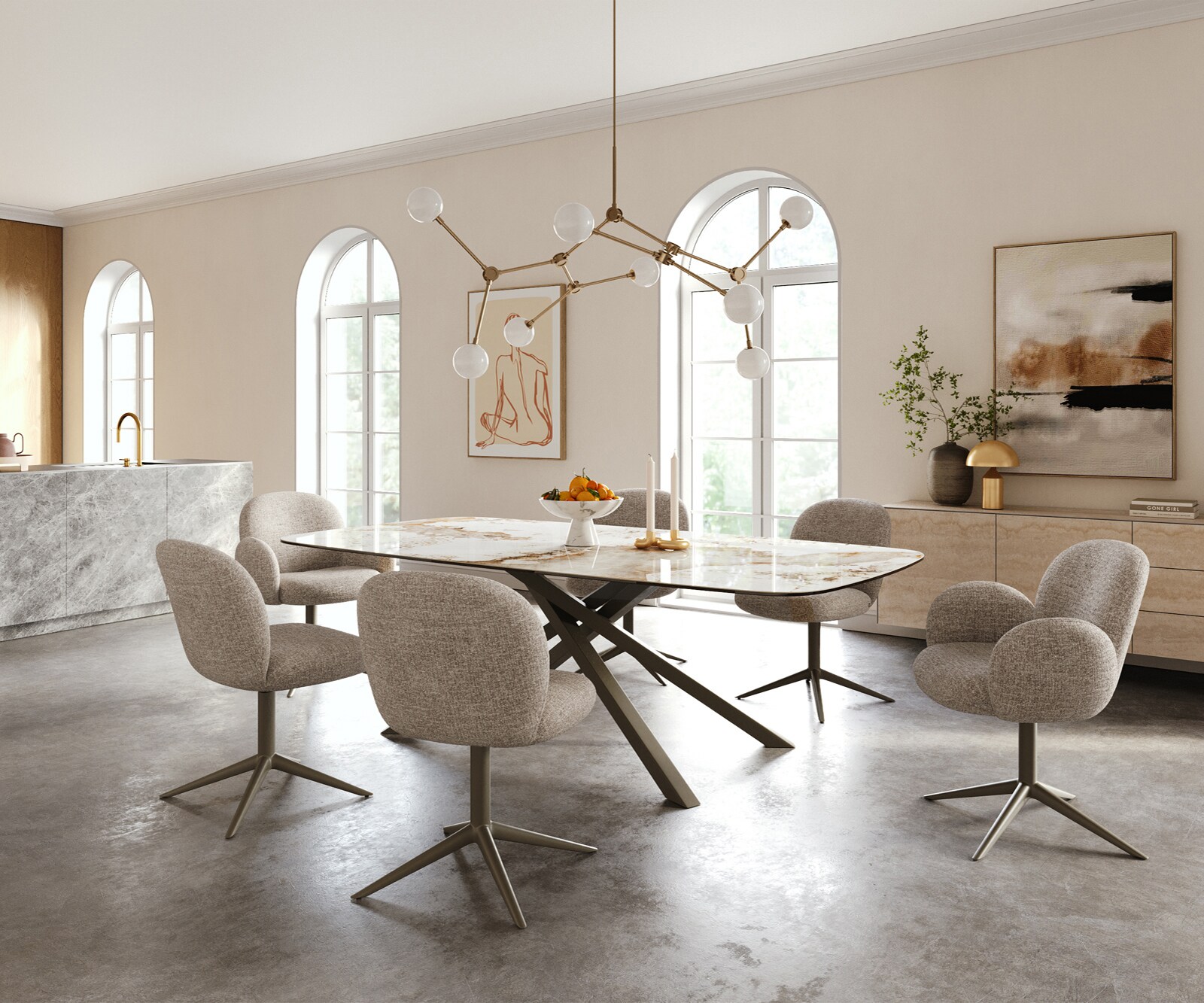 Table à manger Edge Boot 240x120 cm Céramique Minas Melange Blanc-Beige piètement en croix Rectangle Finition effet Titan 6