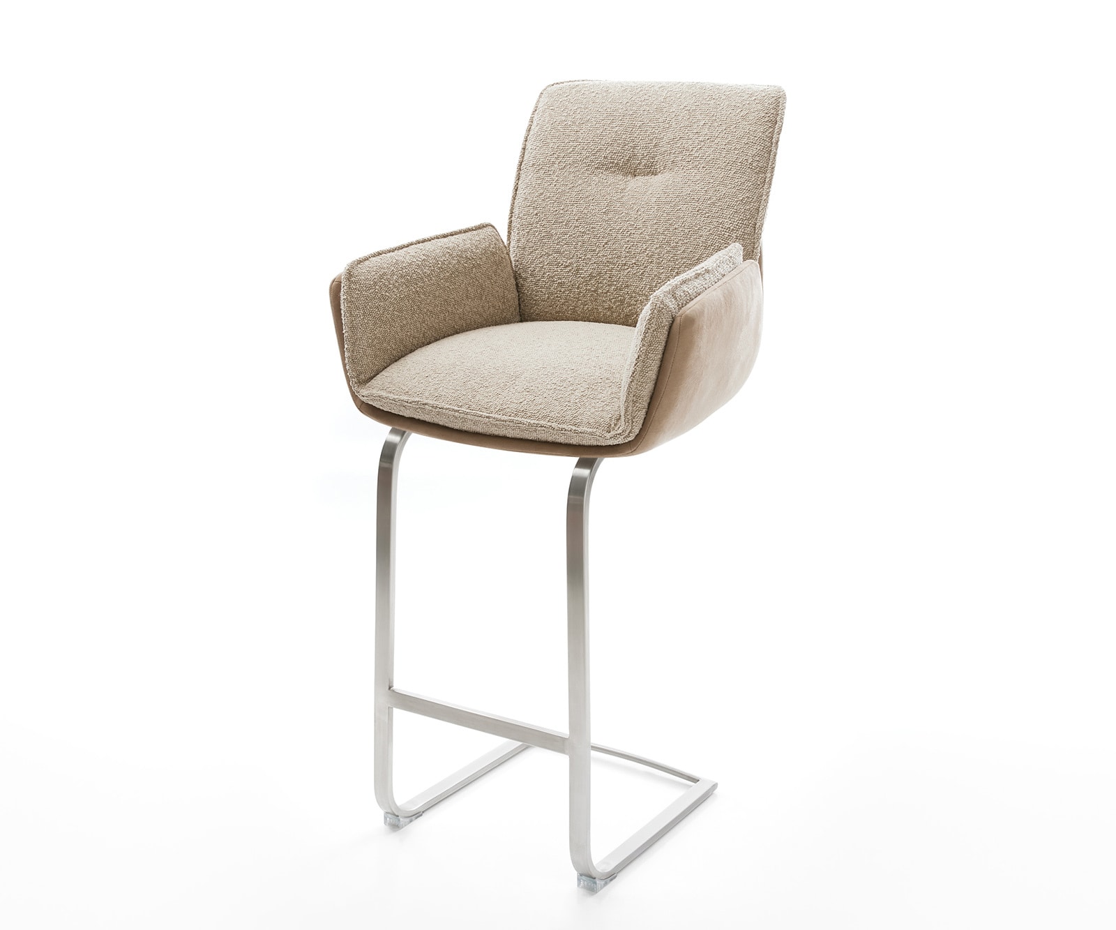 Chaise-de-bar Nela-Flex Mélange de matériaux boue Piétement luge plat Acier inoxydable Ressorts ensachés Chaise-de-bar Nela-Flex Mélange de matériaux boue Piétement luge plat Acier inoxydable Ressorts ensachés