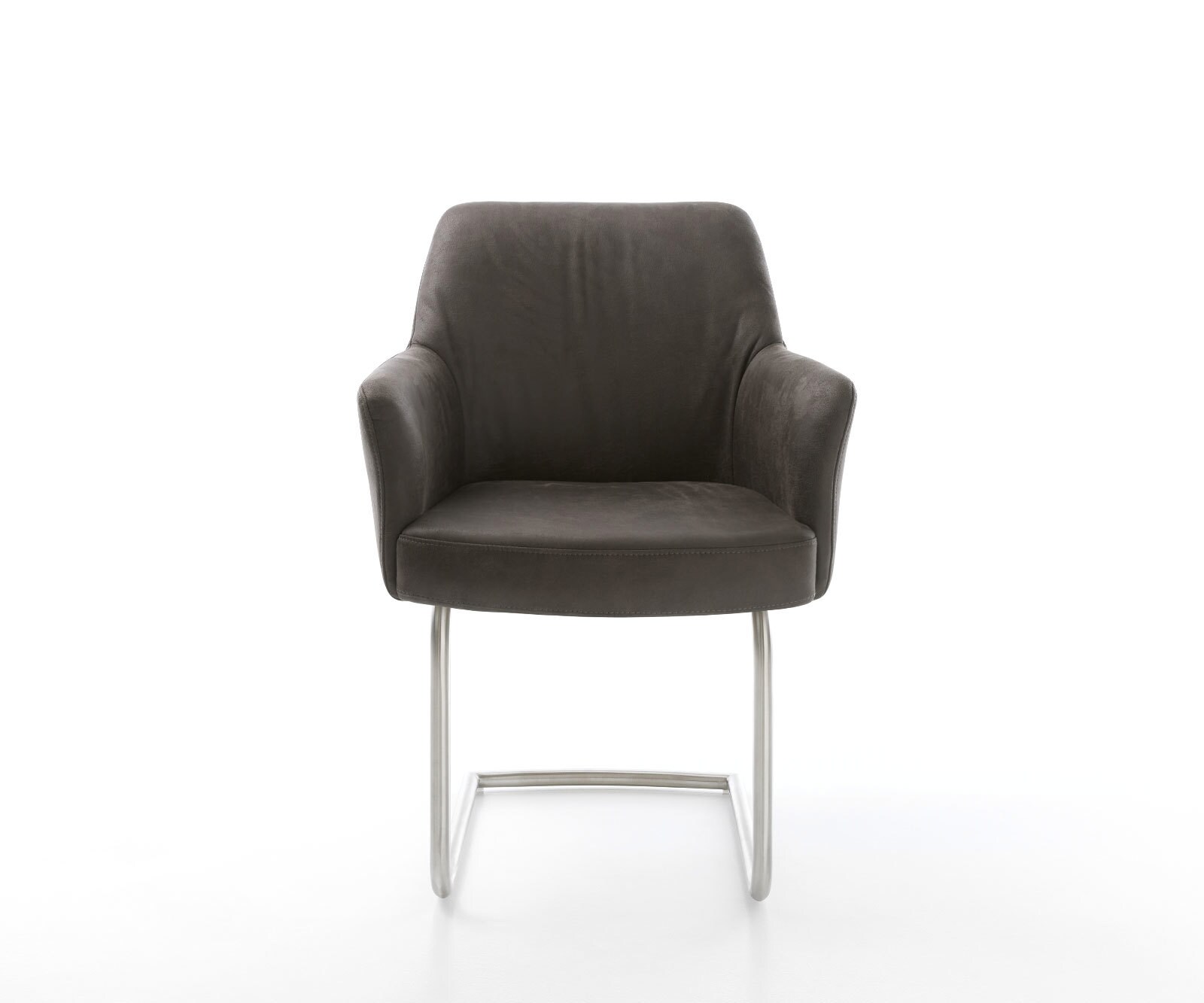 Cantilever Xana-Flex avec accoudoirs microvelours anthracite vintage pied cantilever rond acier inoxydable brossé ressorts ensachés 2