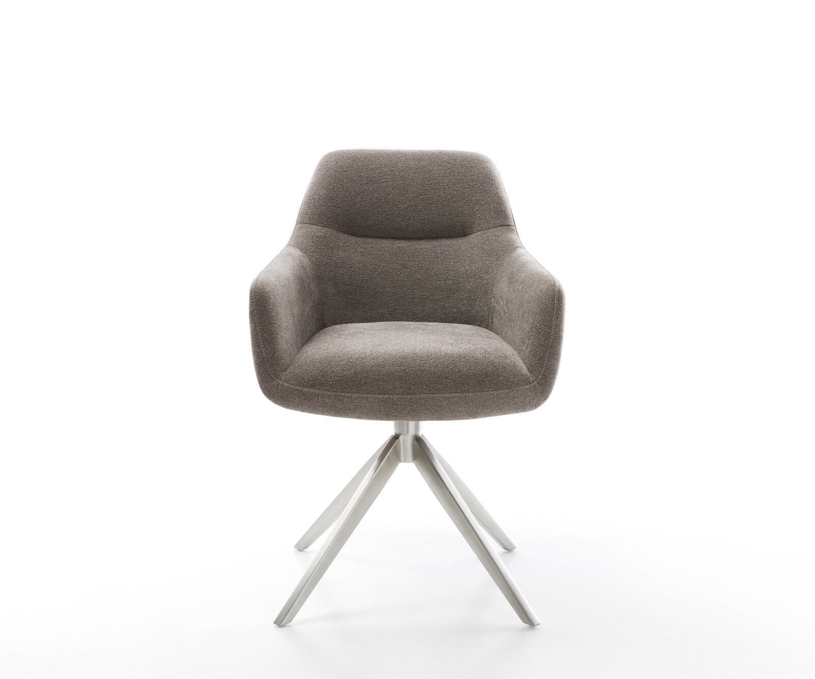 Chaise-pivotante Pejo-Flex tissu structuré doux taupe pied croisé large acier inoxydable pivotement sur 360° fonction bascule ressorts ensachés 1