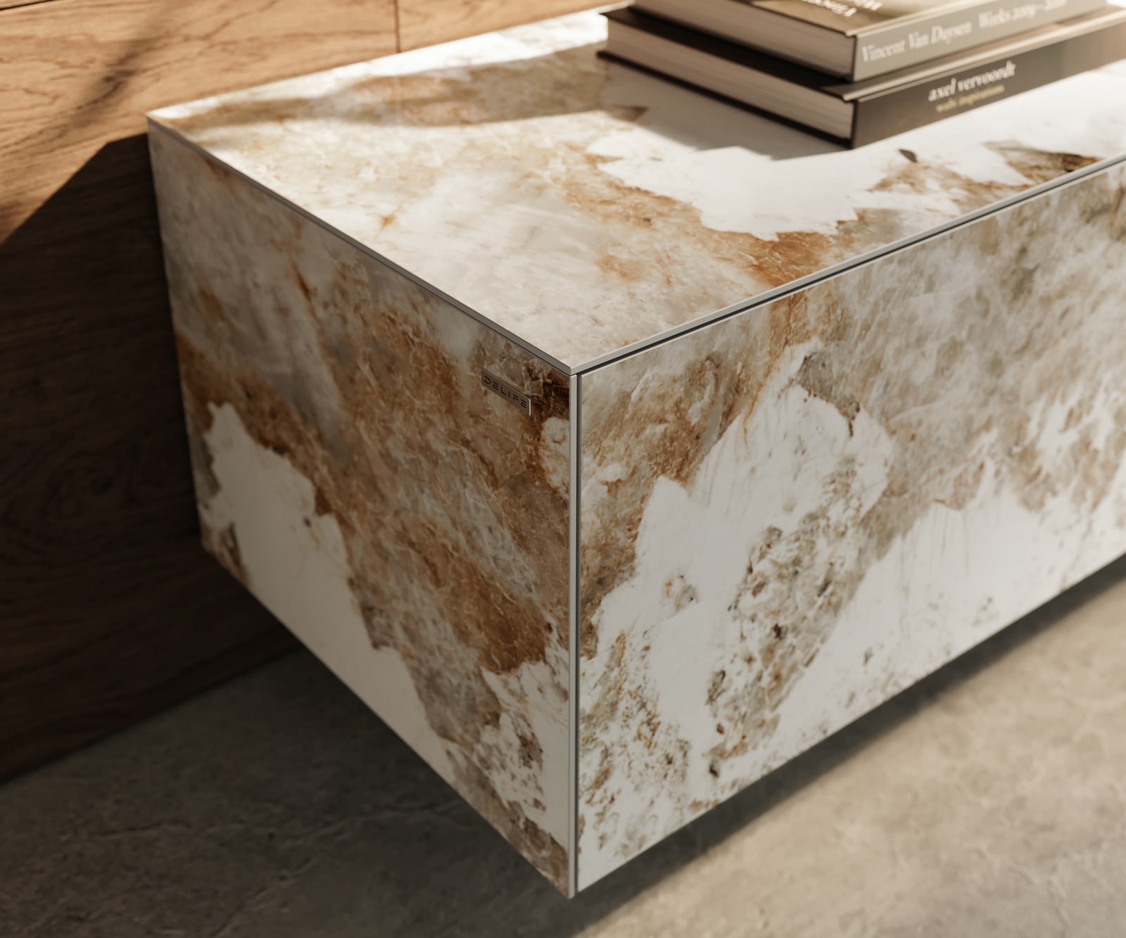 Meuble-TV Cuor 220 cm Céramique Minas Melange Blanc-beige 1 Clapet 2 Tiroirs Flottant 5 Meuble-TV Cuor 220 cm Céramique Minas Melange Blanc-beige 1 Clapet 2 Tiroirs Flottant 5