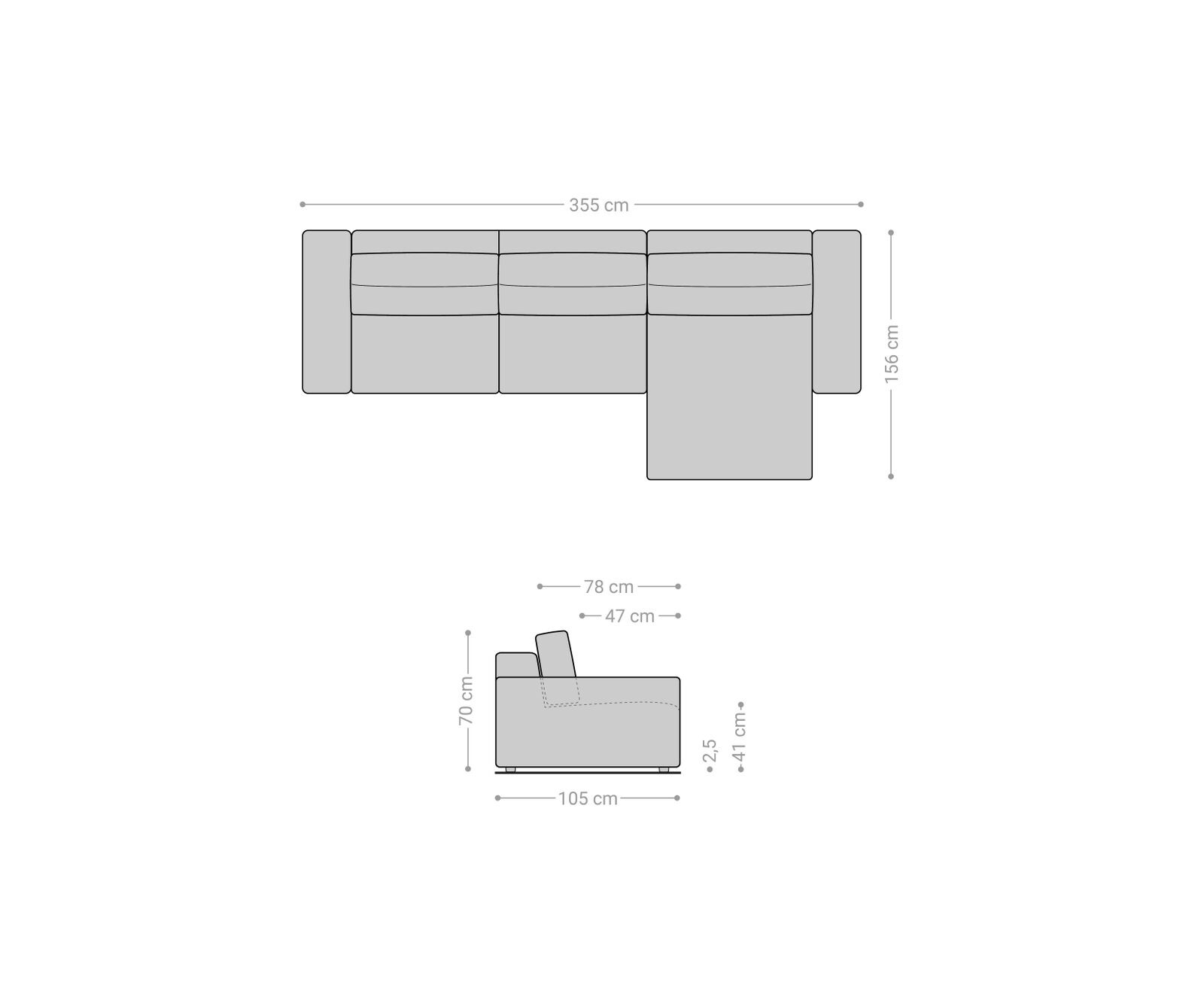Canapé d'angle Lanzo L 360x160 cm Microfibre Gris Recamière variable 5
