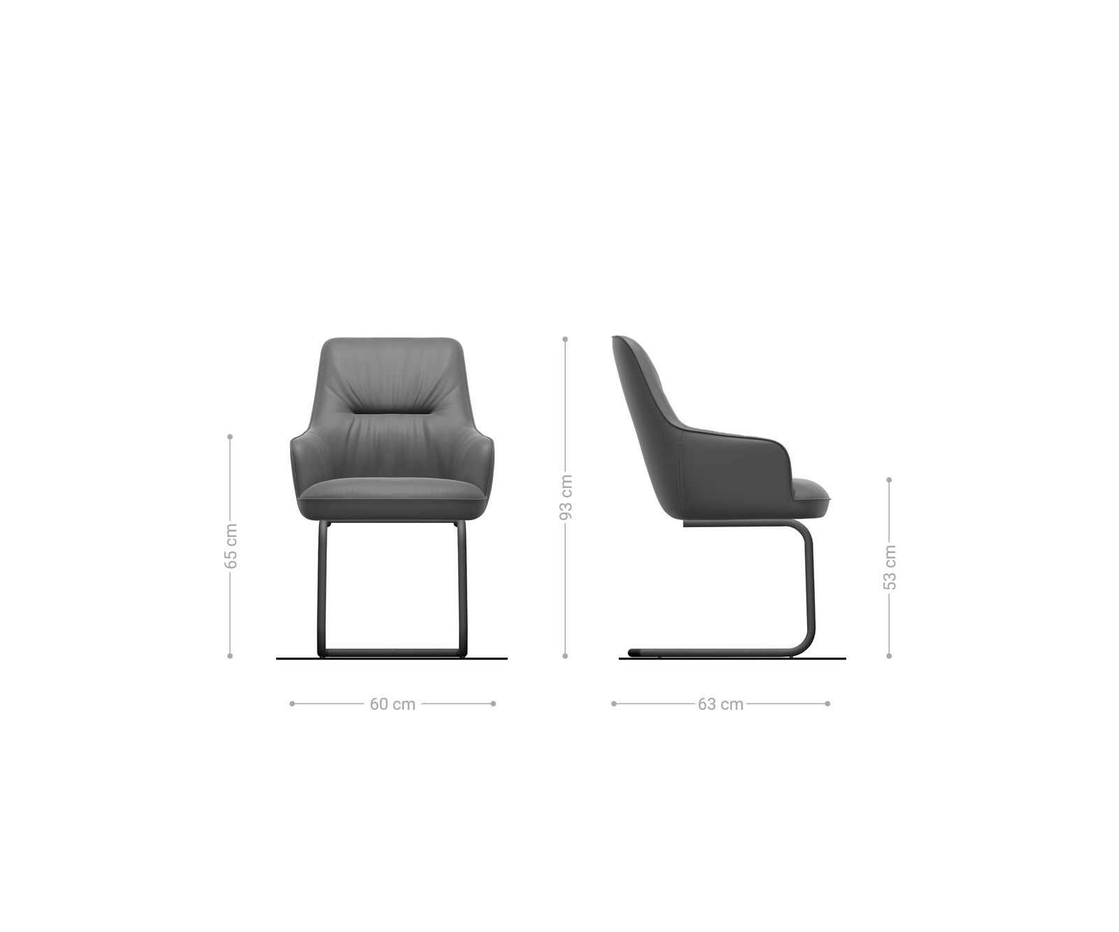 Cantilever Zelia-Flex avec accoudoirs cuir de vache noir pied cantilever rond noir ressorts ensachés 6