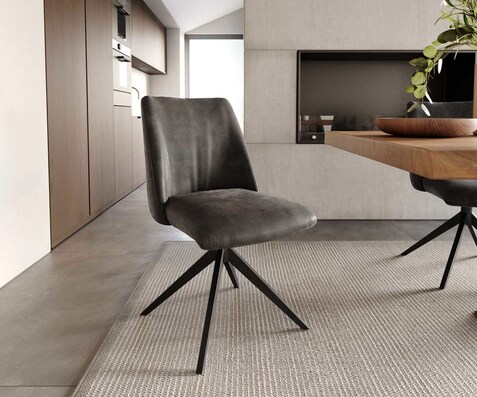 Chaise-pivotante Elso-Flex microvelours anthracite vintage pied croisé large noir pivotement sur 360° ressorts ensachés