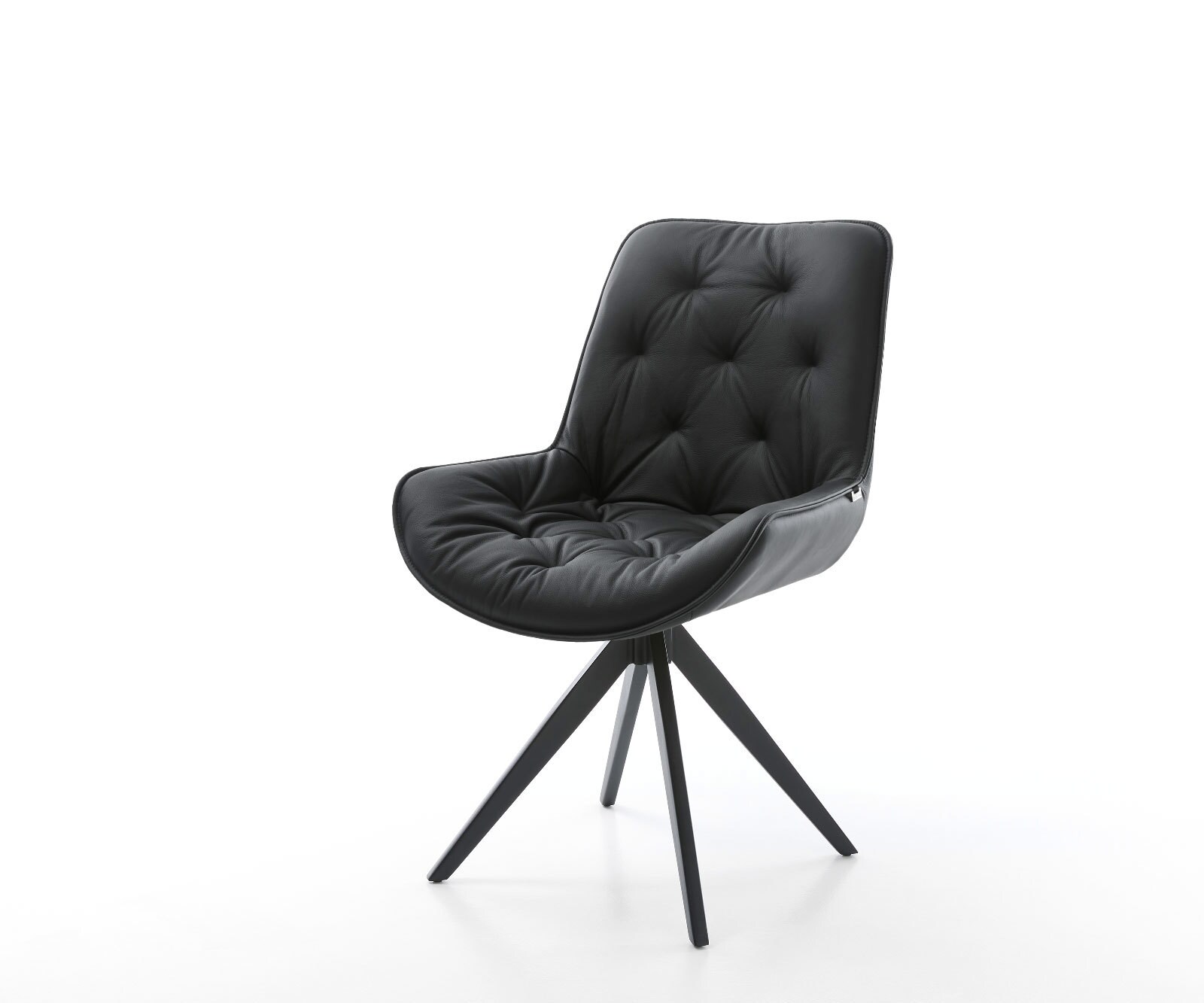 Chaise-de-salle-à-manger Taimi-Flex cuir de vache noir pied croisé angulaire noir