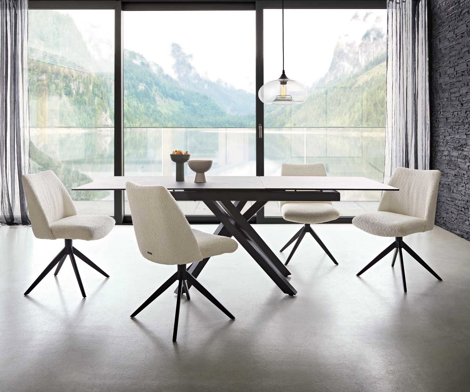 Chaise-pivotante Elso-Flex bouclé blanc pied croisé large noir pivotement sur 360° ressorts ensachés 5