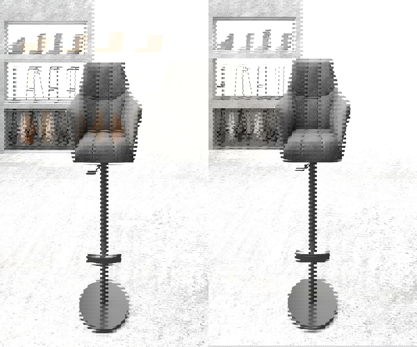 Chaise-de-bar Yulo-Flex vintage gris base tournante réglable en haut métal 1