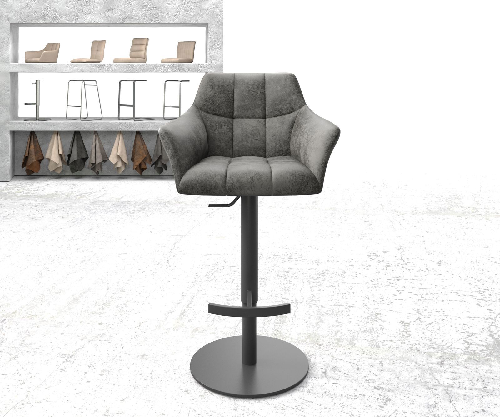 Chaise-de-bar Yulo-Flex vintage gris base tournante réglable en haut métal 1 Chaise-de-bar Yulo-Flex vintage gris base tournante réglable en haut métal 1