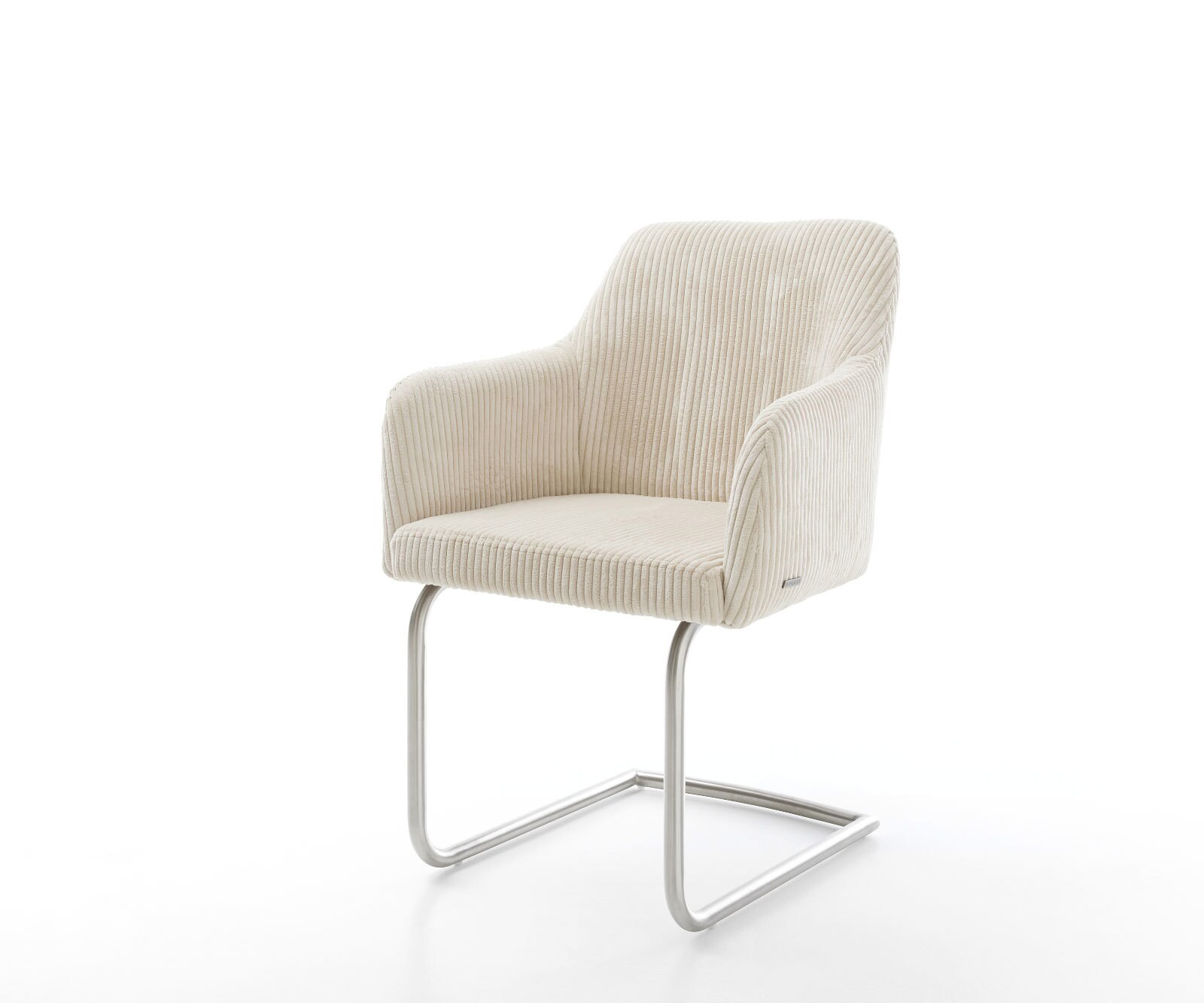 Cantilever Greg-Flex côtelé beige vintage pied cantilever rond acier inoxydable brossé ressorts ensachés 1