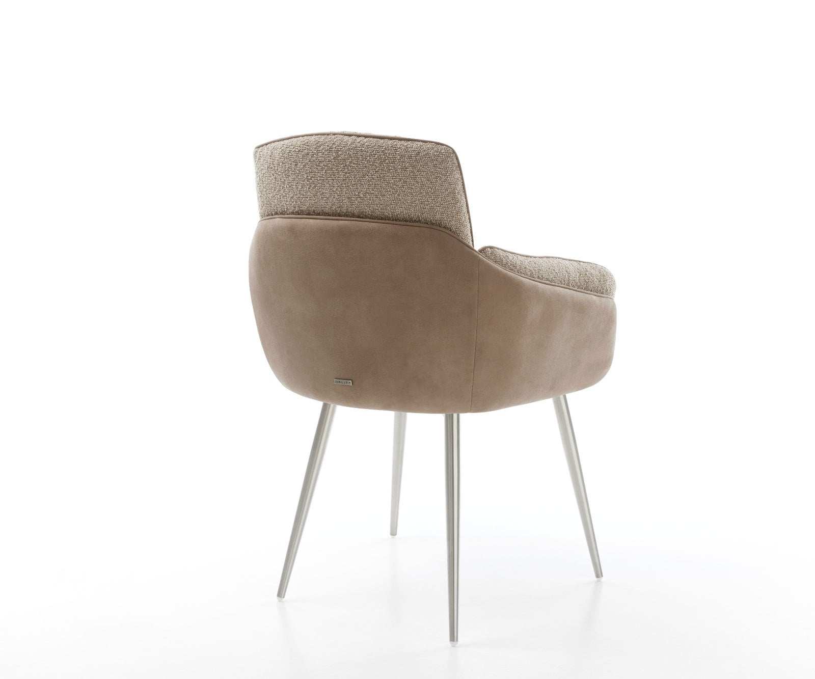 Chaise-de-salle-à-manger Luan-Flex avec accoudoirs tissu mixte couleur boue 4 pieds coniques acier inoxydable brossé 3 Chaise-de-salle-à-manger Luan-Flex avec accoudoirs tissu mixte couleur boue 4 pieds coniques acier inoxydable brossé 3