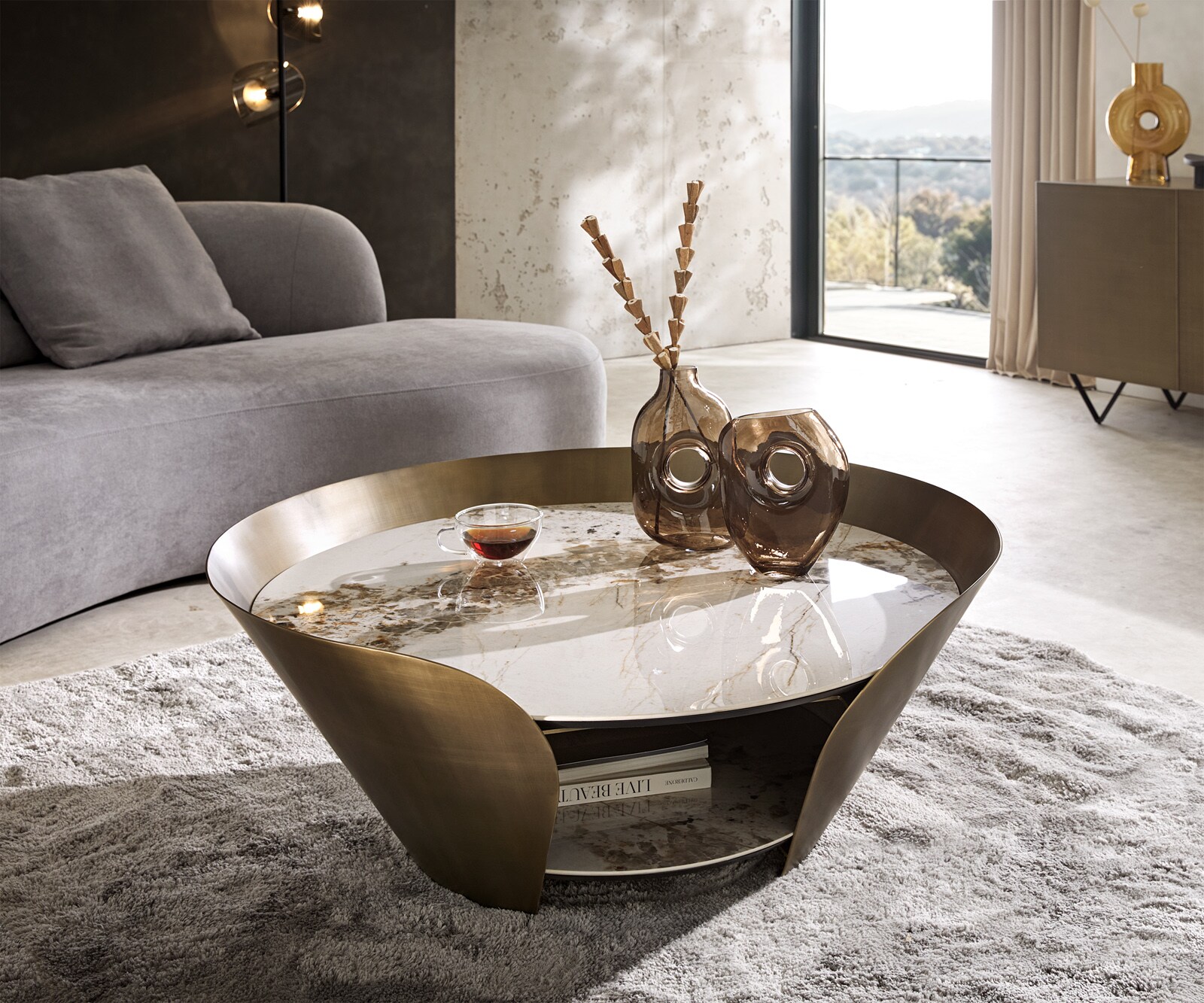 Table-basse Skafi 100x40 cm céramique Minas Melange Metallic Gold 2