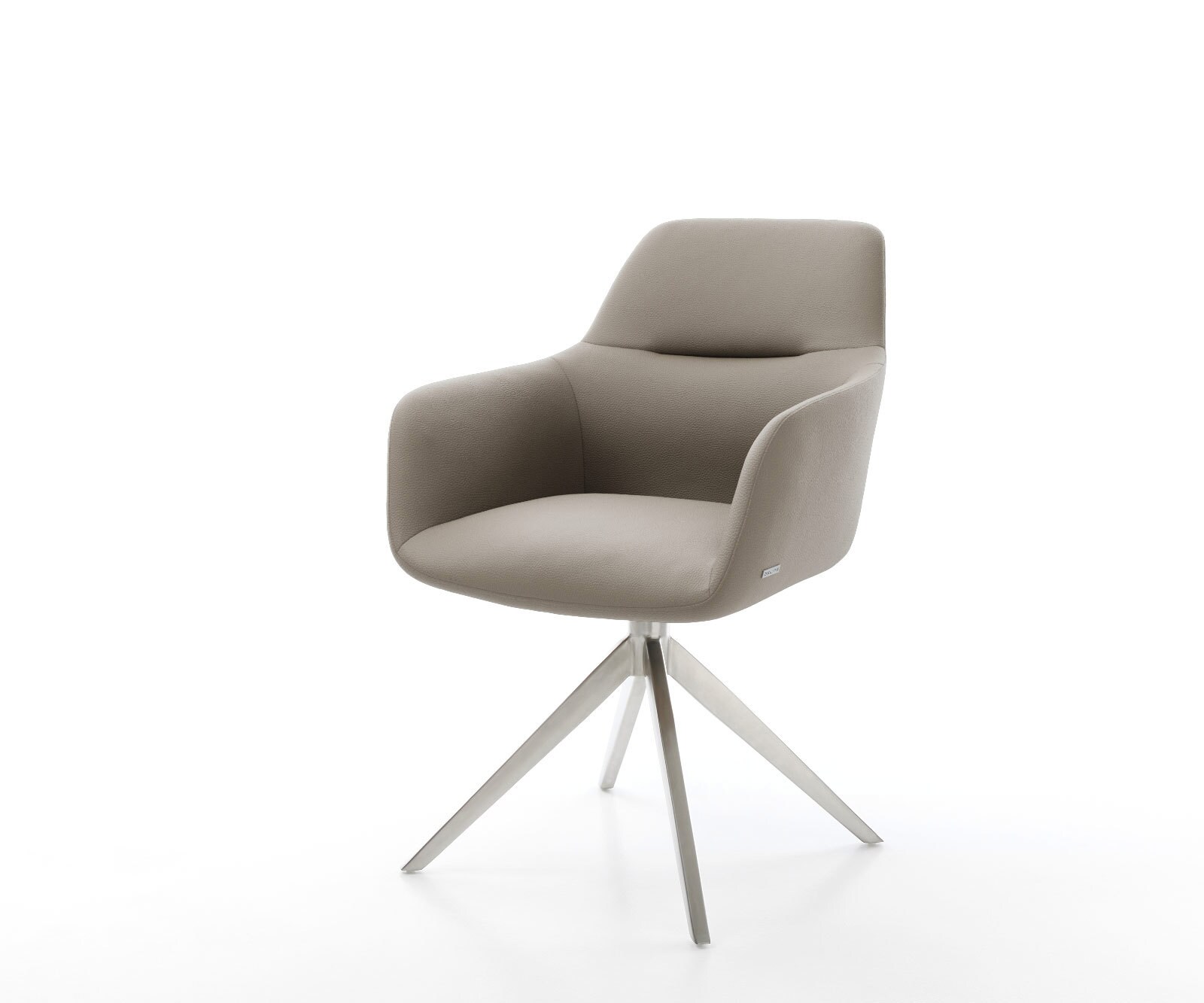 Chaise-pivotante Pejo-Flex cuir de vache couleur boue pied croisé large acier inoxydable brossé pivotement sur 360° fonction bascule ressorts ensachés 1