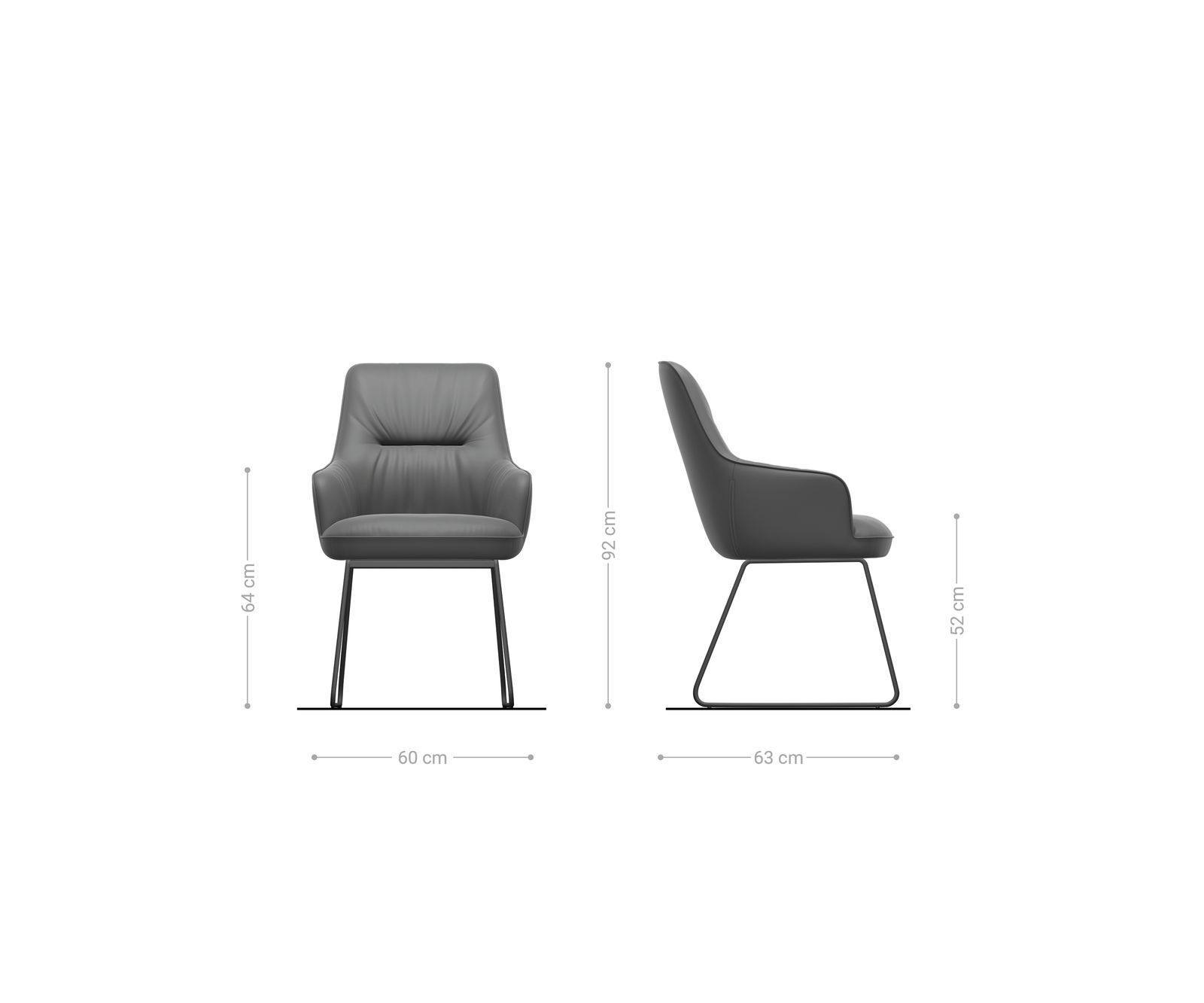 Chaise-de-salle-à-manger Zelia-Flex avec accoudoirs velours gris pied trapèze noir ressorts ensachés 5