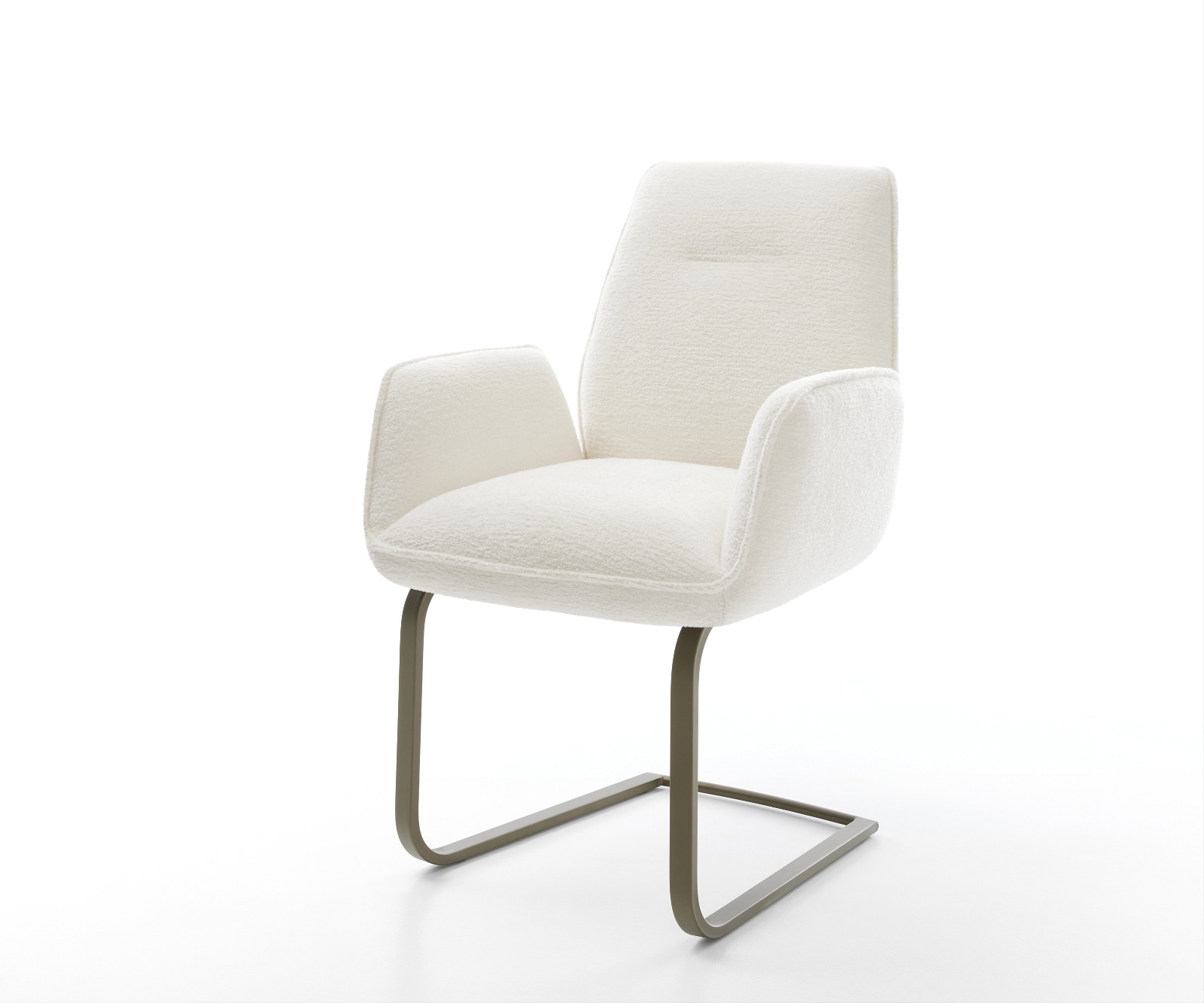 Cantilever Zoa-Flex bouclé doux beige pied cantilever plat aspect titane resorts ensachés