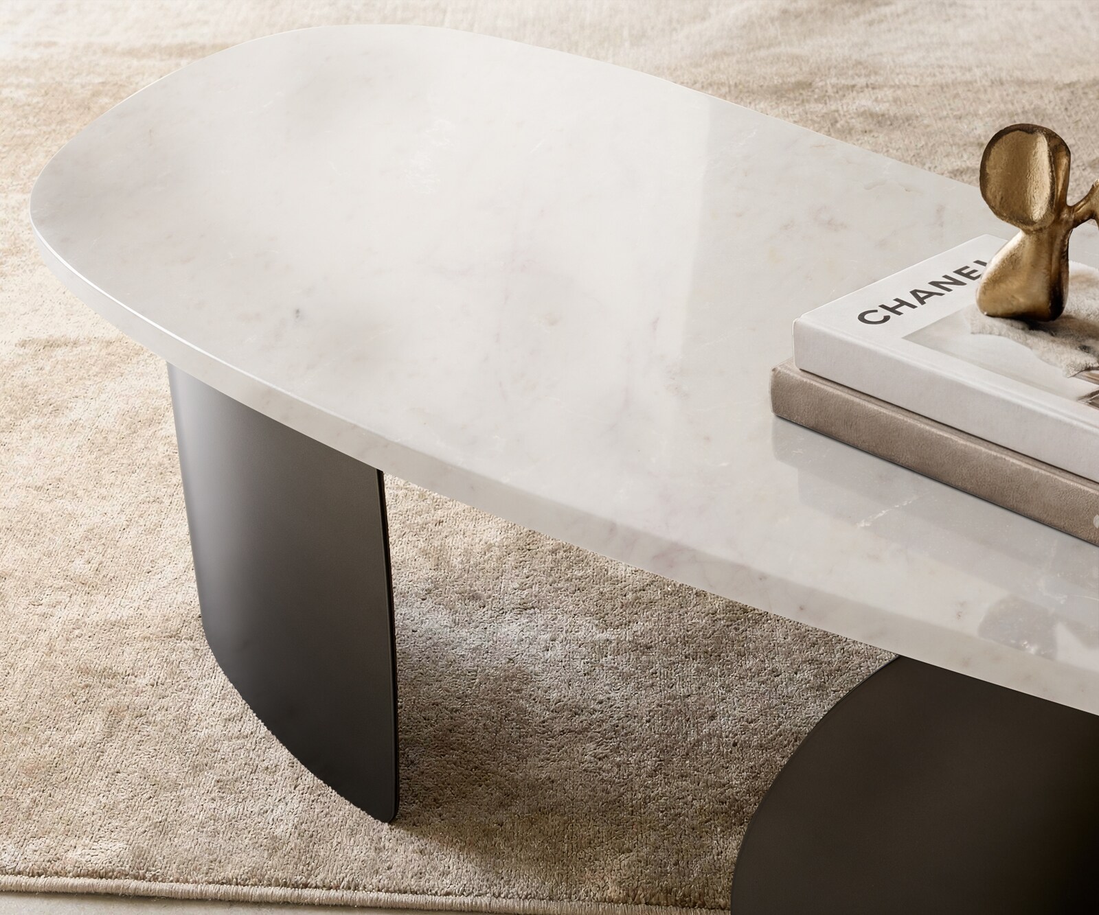 Table basse Marvello 100x50 cm marbre blanc métal Black Antique 3