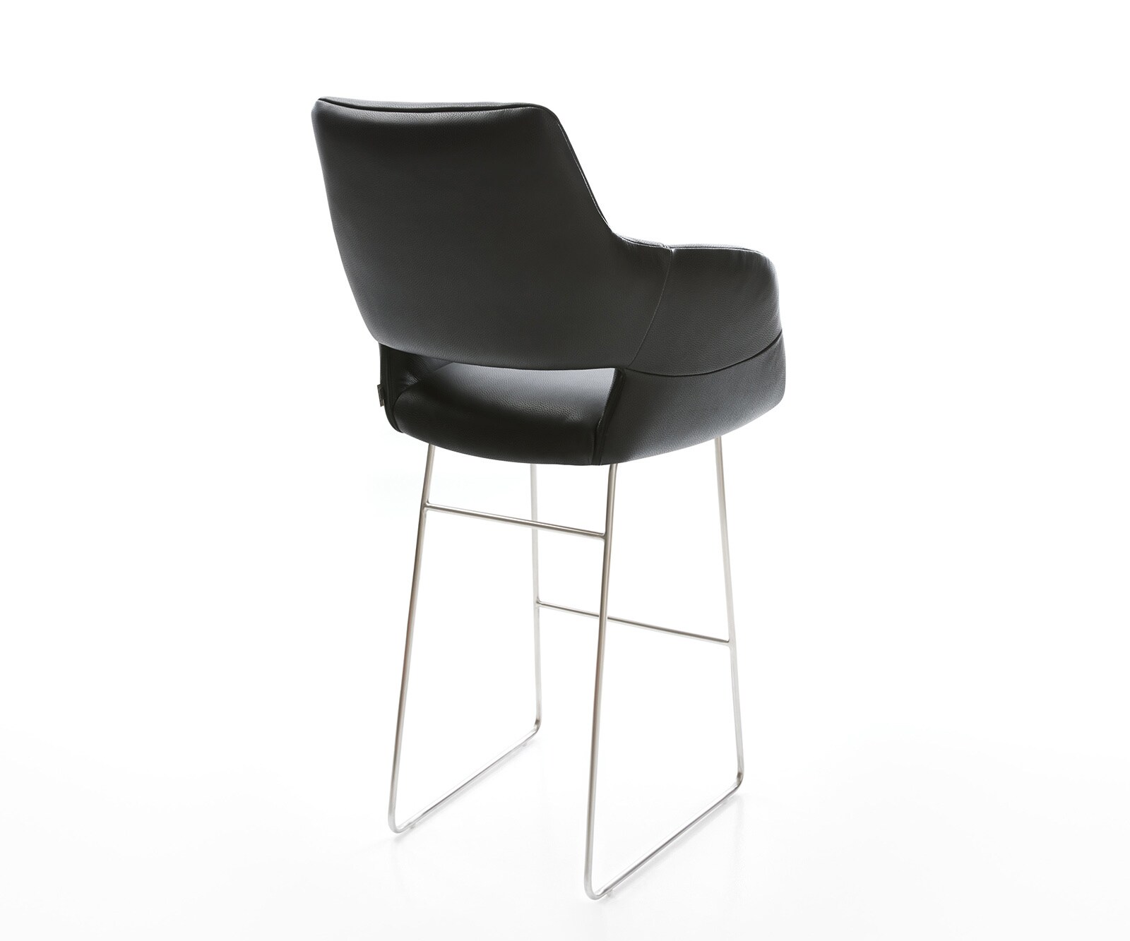 Chaise-de-bar Yago-Flex cuir véritable noir piètement traîneau inox ressorts ensachés 4