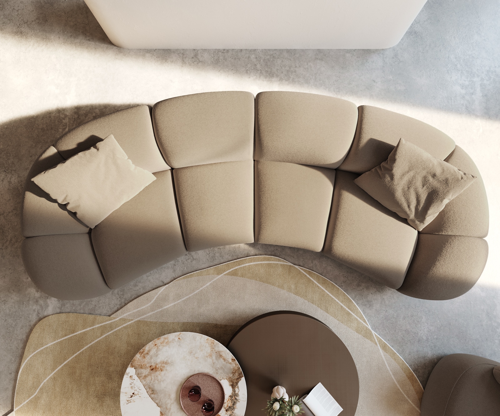 Bigsofa Lunna 360x175 cm Bouclé fin Taupe2 coussins 5