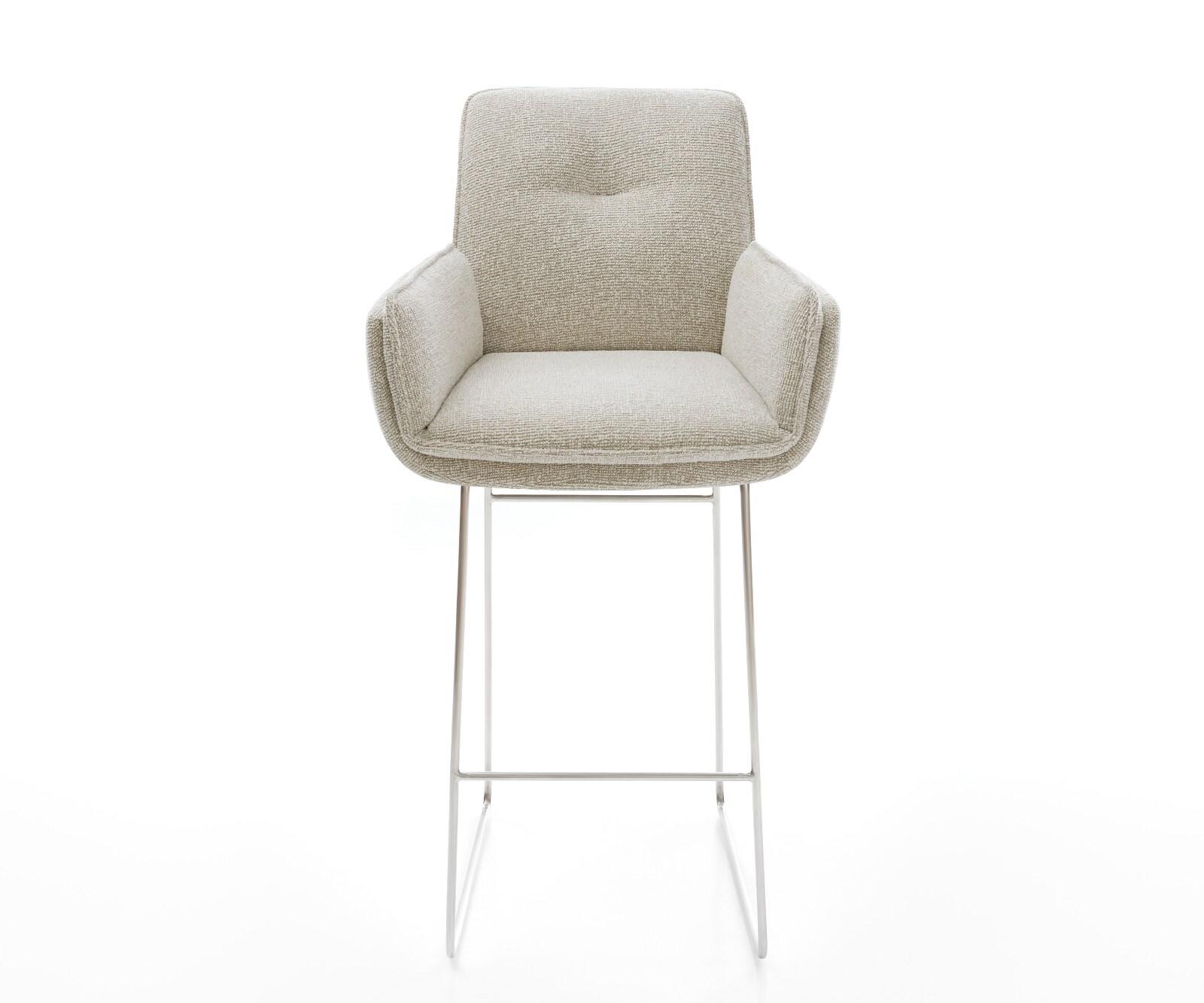Chaise-de-bar Nela-Flex Tissu tissé doux Beige Pied trapèze acier inoxydable Argent 2
