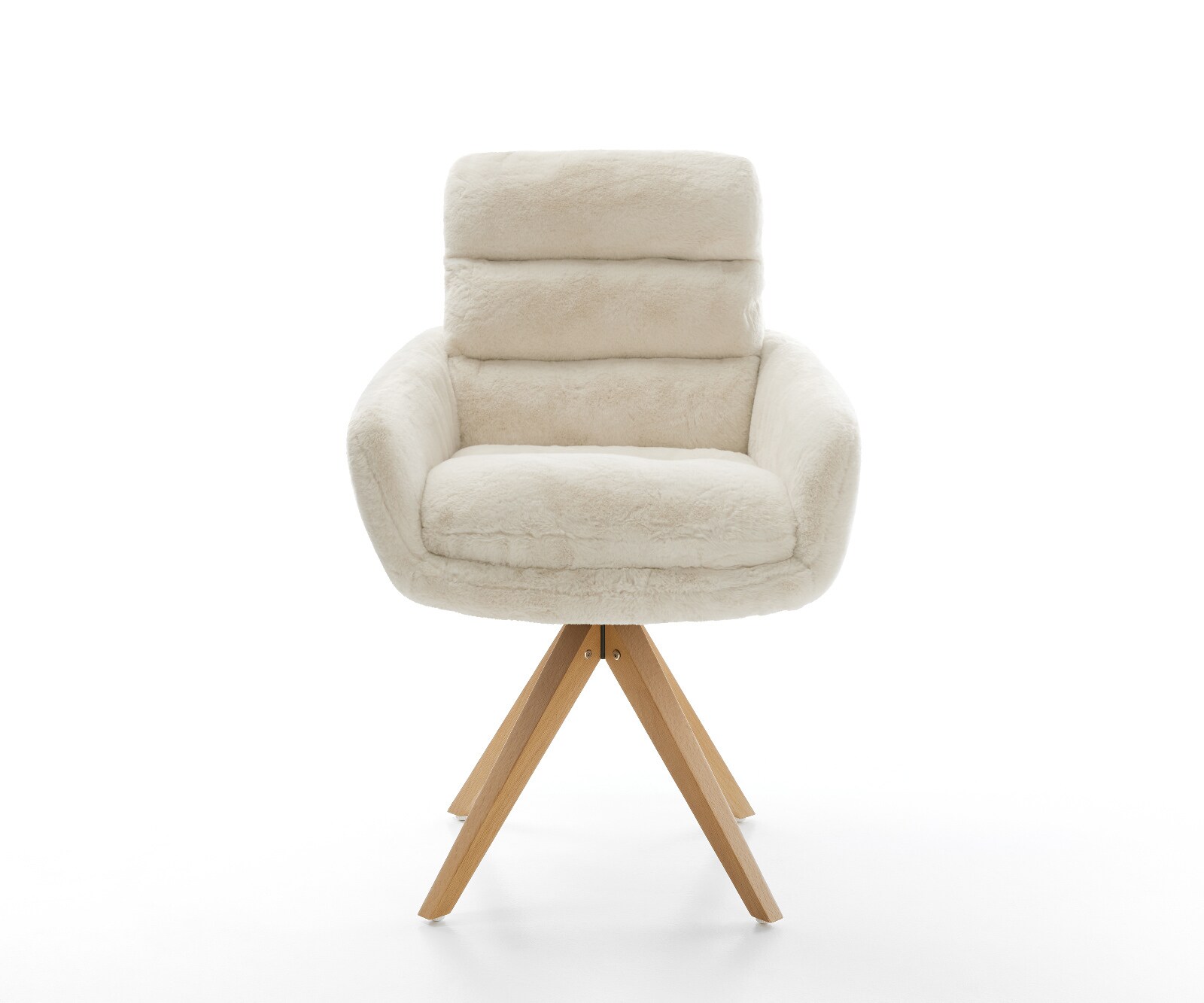 Chaise-pivotante Abelia-Flex avec accoudoirs peluche crème-blanc pied en bois angulaire naturel pivotement sur 180° 1