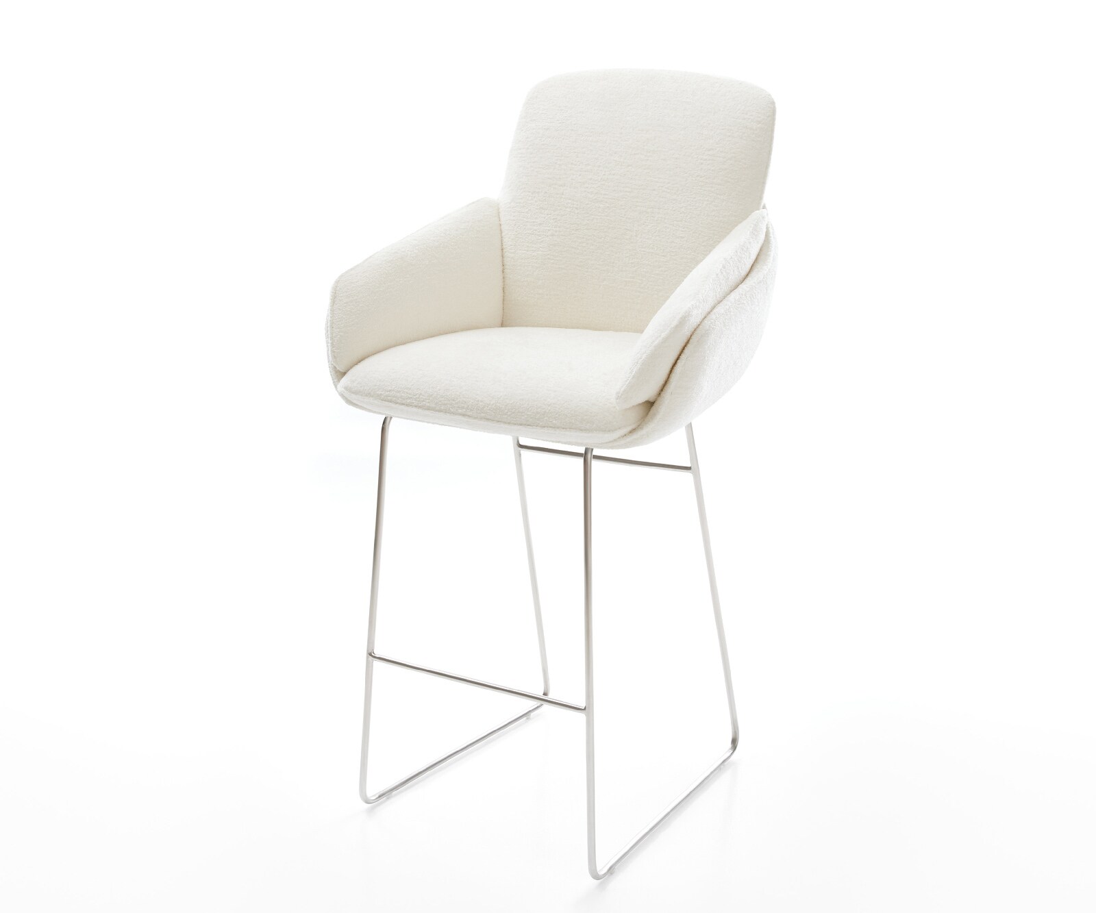 Chaise-de-bar Luan-Flex Bouclé doux Beige Pied trapèze acier inoxydable Argent 1