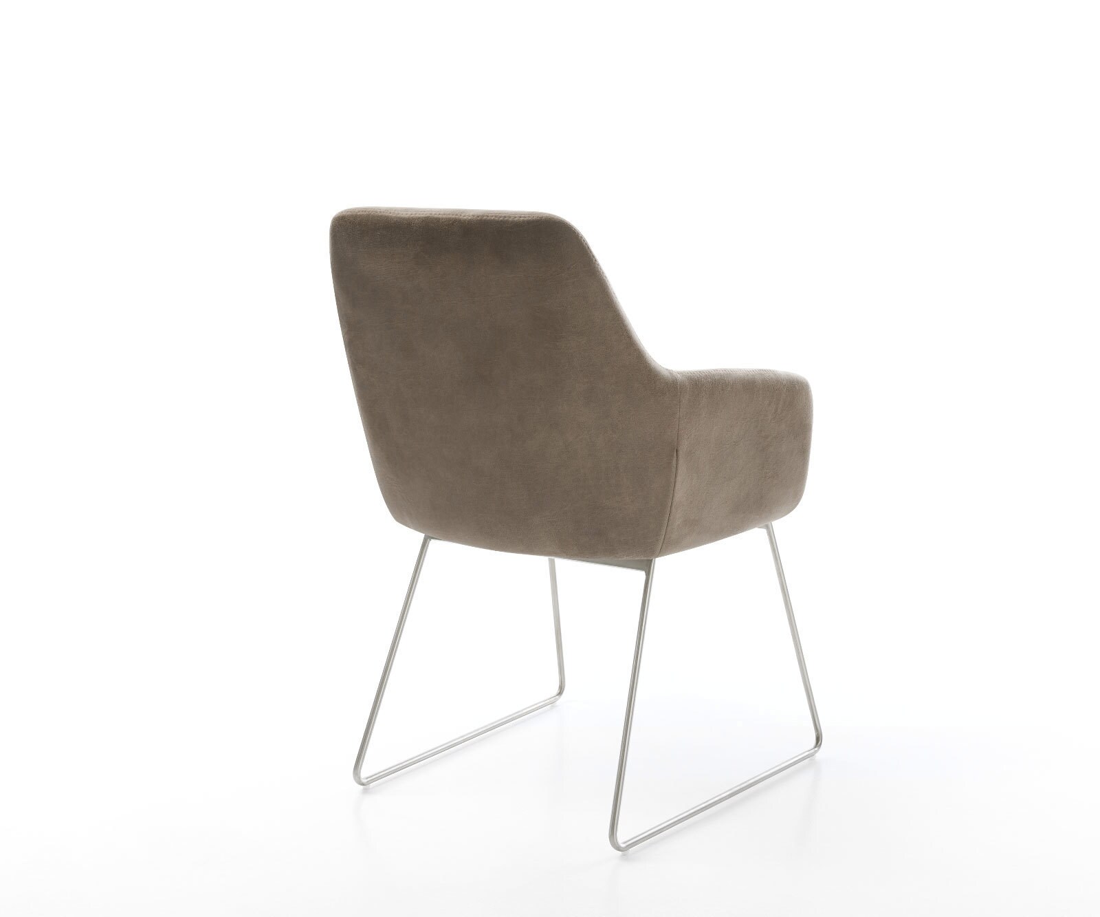 Chaise-de-salle-à-manger Pejo-Flex microvelours taupe vintage pied trapèze acier inoxydable brossé ressorts ensachés 4