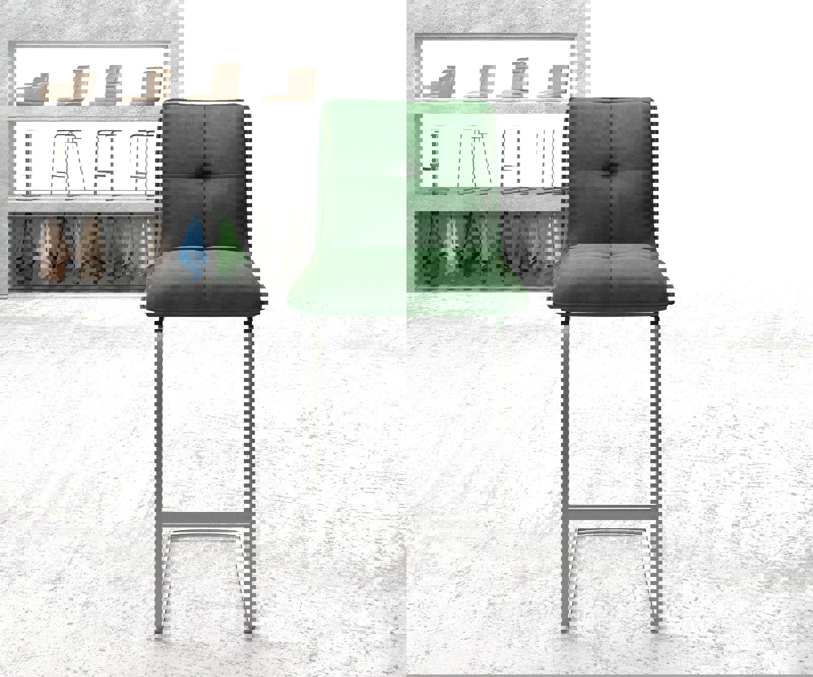 Chaise-de-bar Maddy-Flex velours vert chaise cantilever métal plat 1 Chaise-de-bar Maddy-Flex velours vert chaise cantilever métal plat 1