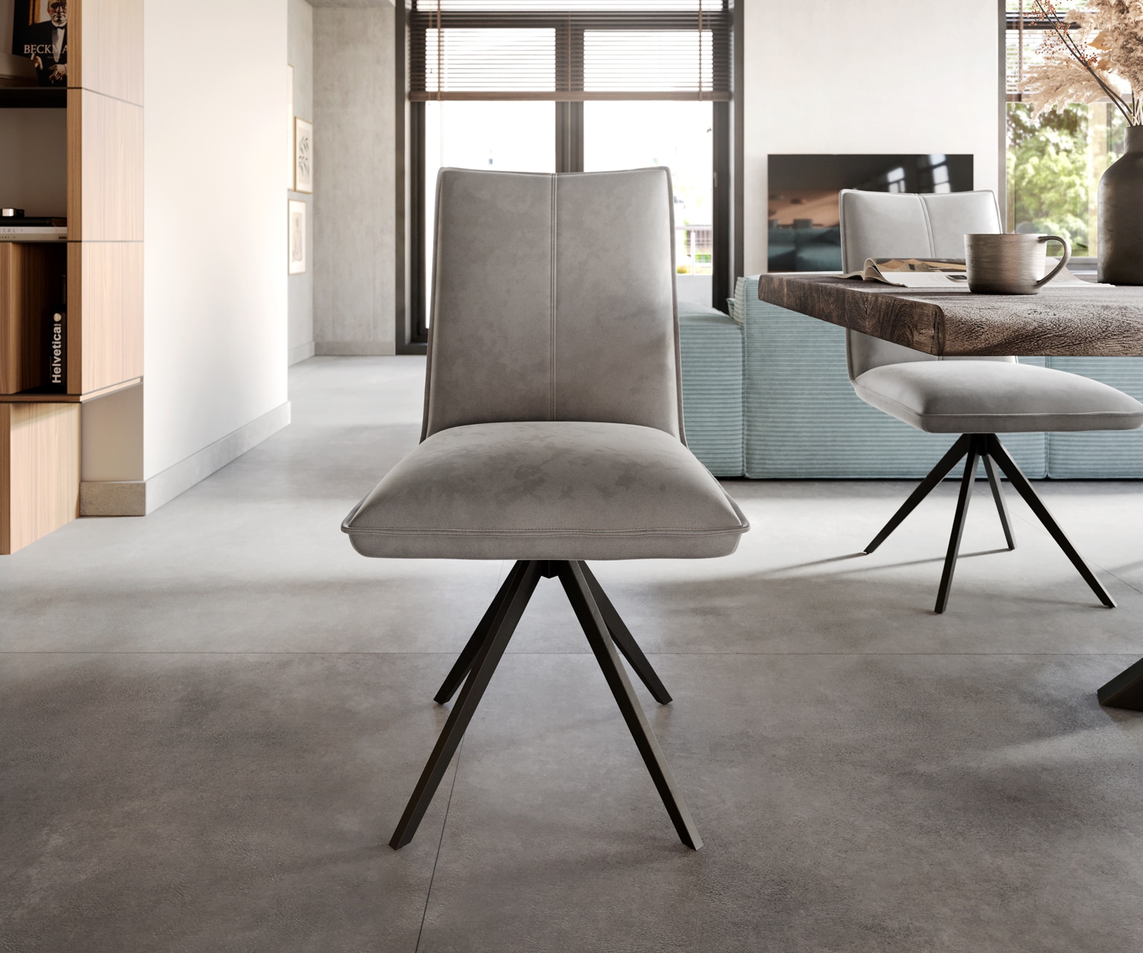 Chaise-de-salle-à-manger Lelio-Flex velours gris pied croisé large noir ressorts ensachés 1 Chaise-de-salle-à-manger Lelio-Flex velours gris pied croisé large noir ressorts ensachés 1